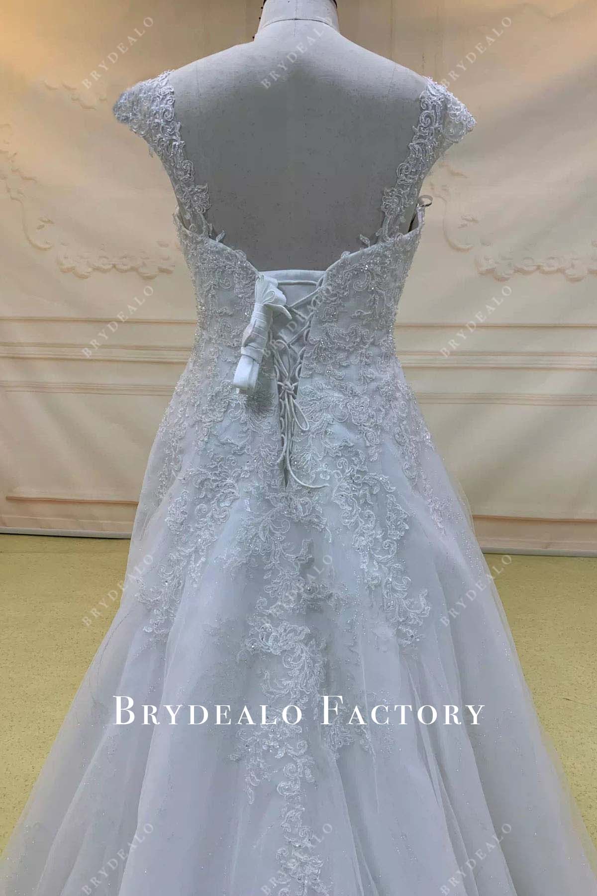 glitter lace open back wedding dress