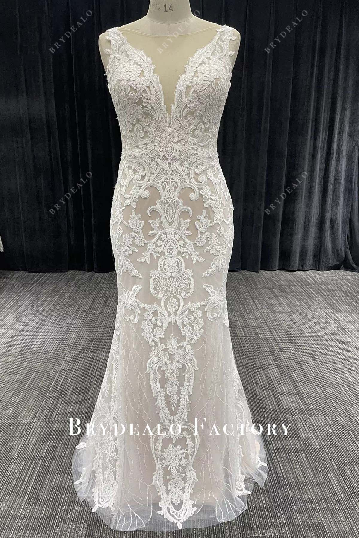 glitter lace sleeveless mermaid wedding dress