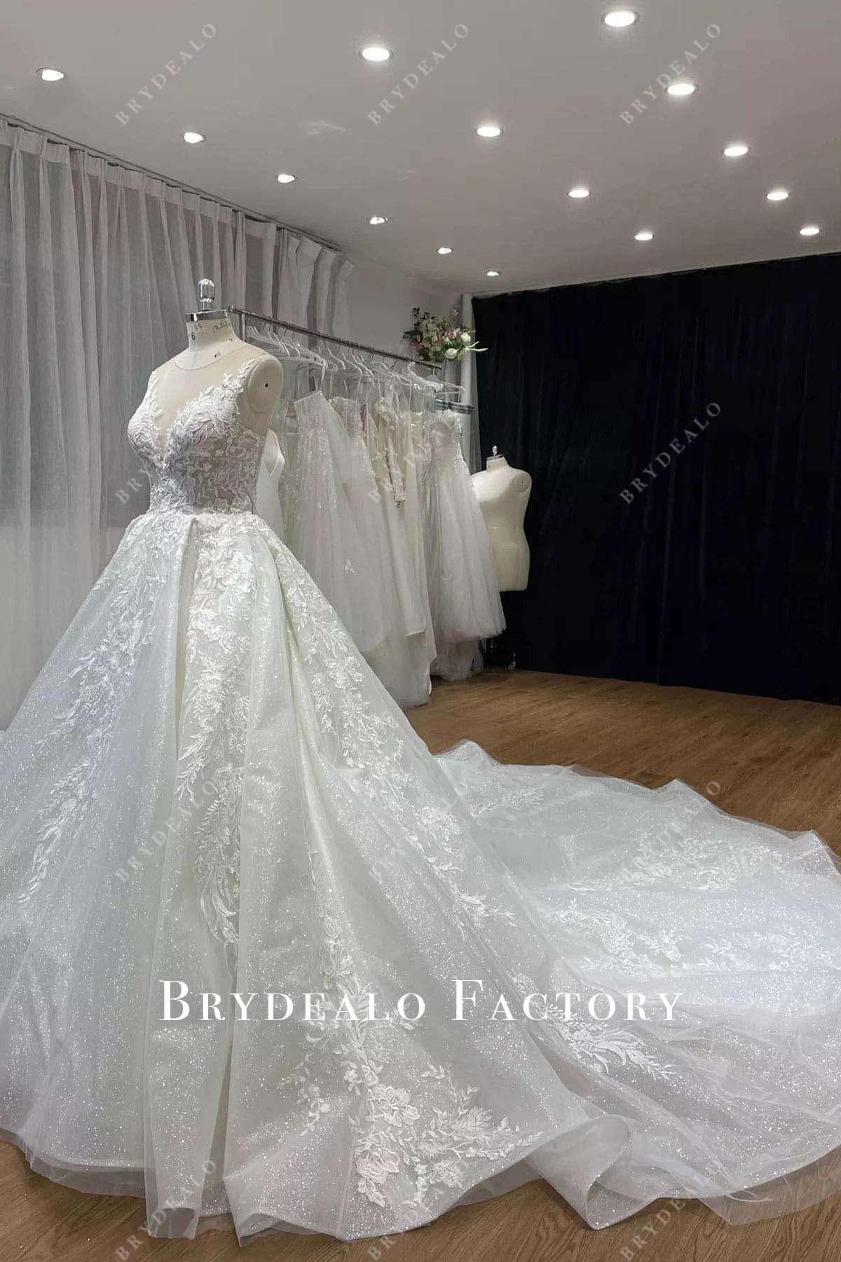 glitter lace sleeveless wedding ballgown