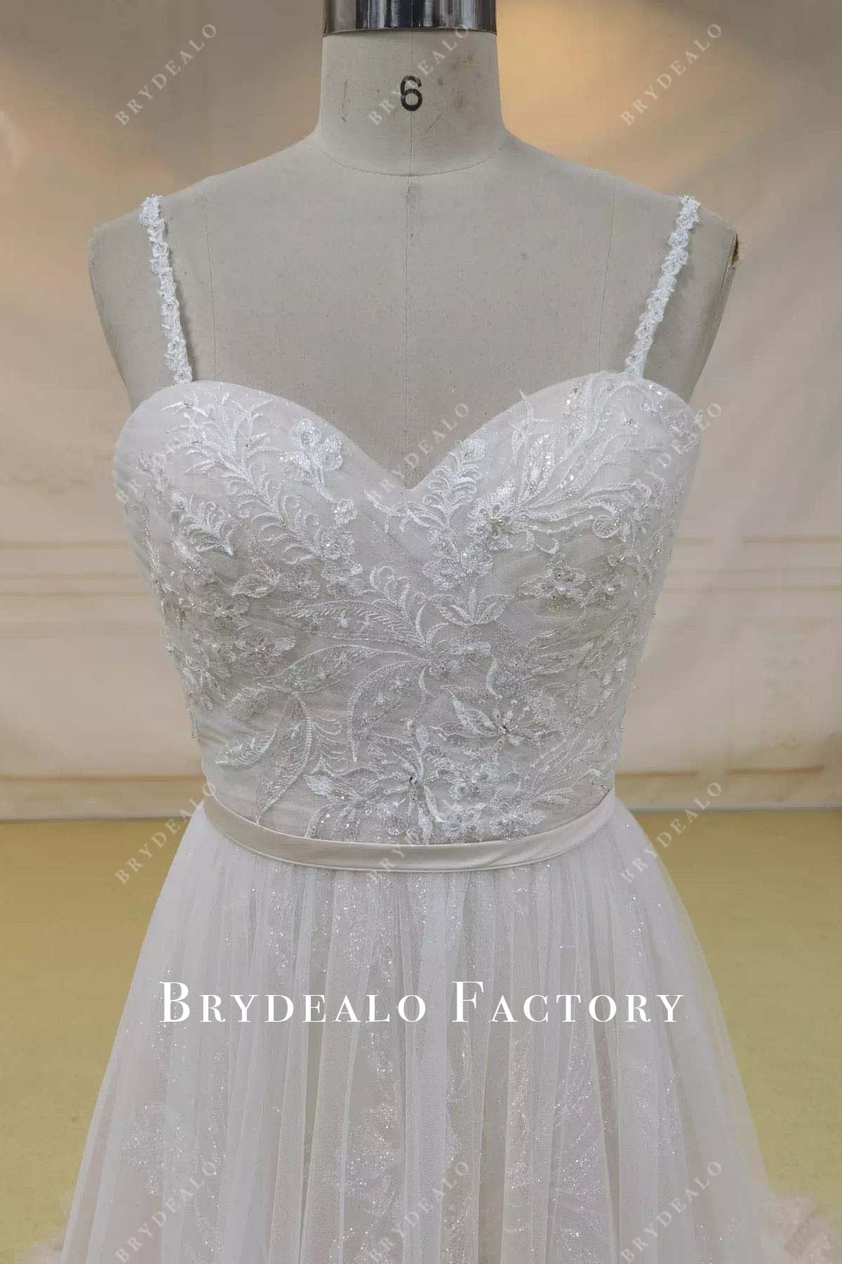 glitter lace sweetheart neck wedding dress