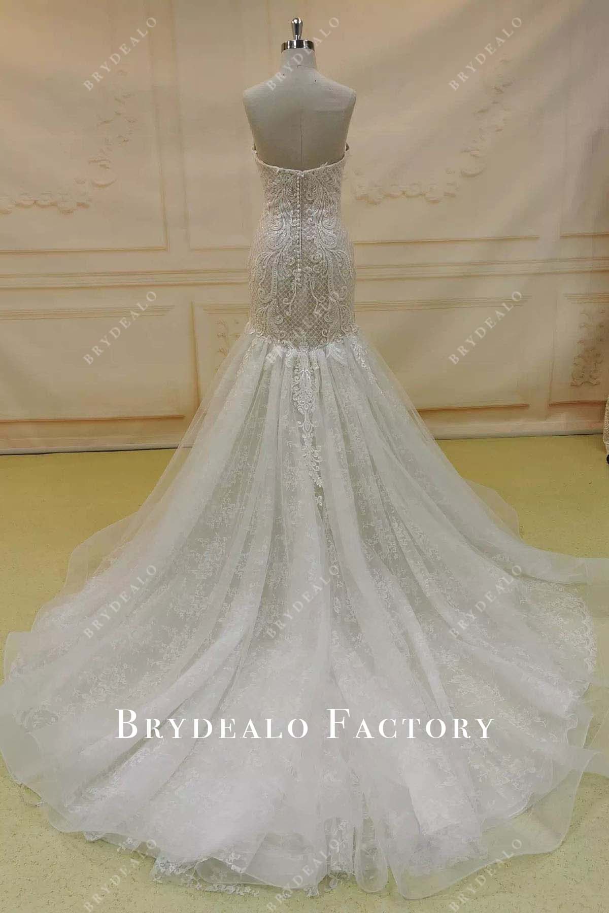 glitter lace trumpet court train wedding dress