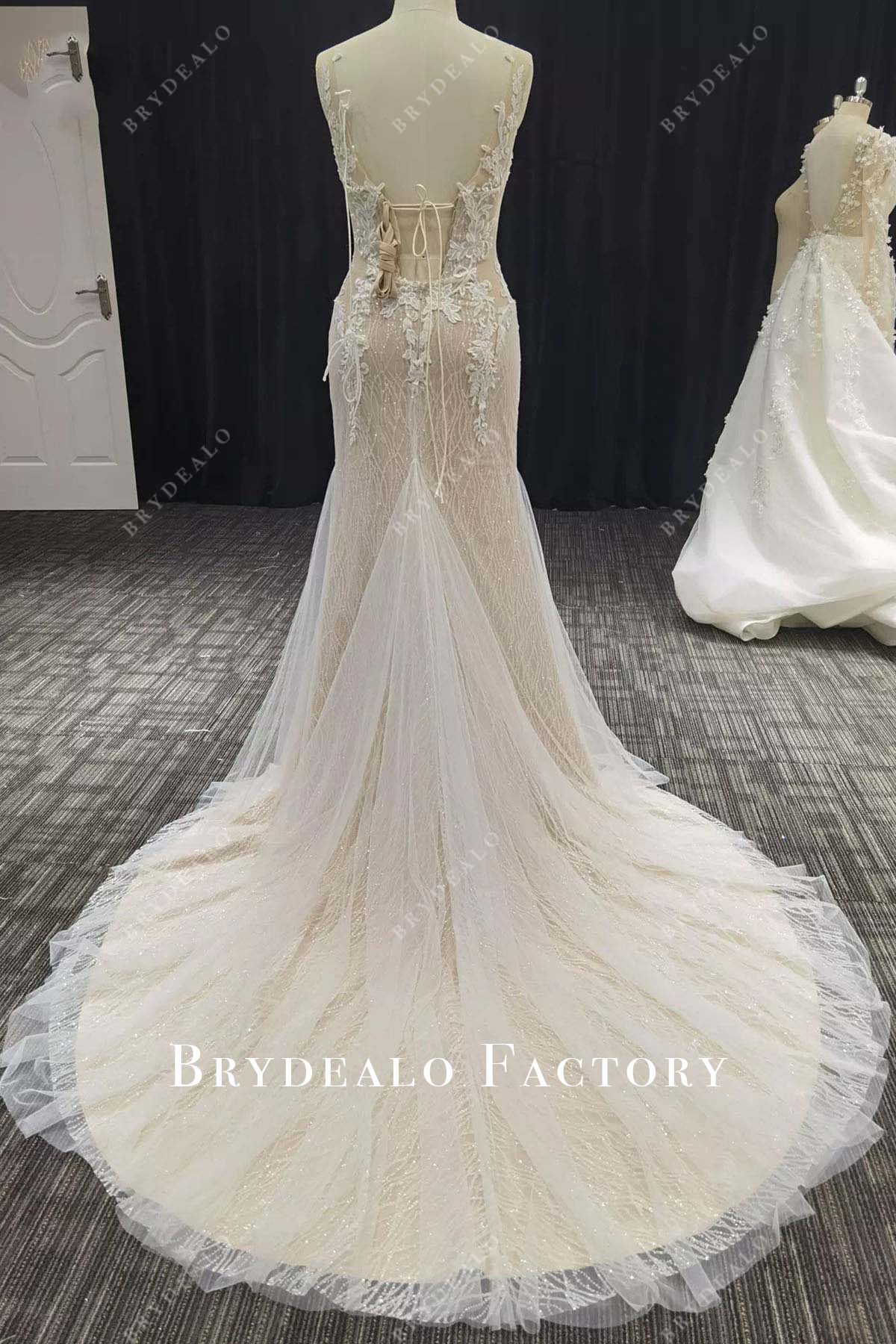 glitter lace up back mermaid wedding dress