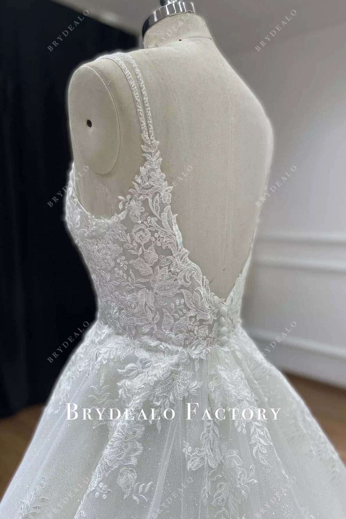 glitter lace v back wedding ballgown