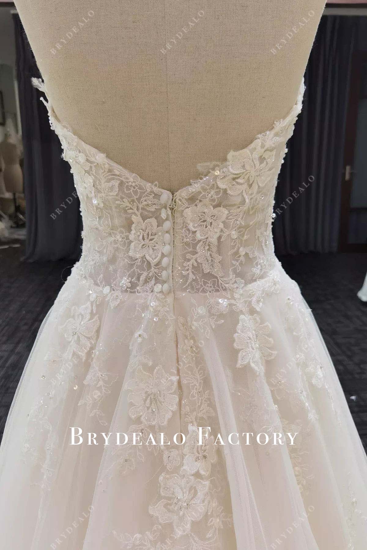 glitter lace v back wedding dress