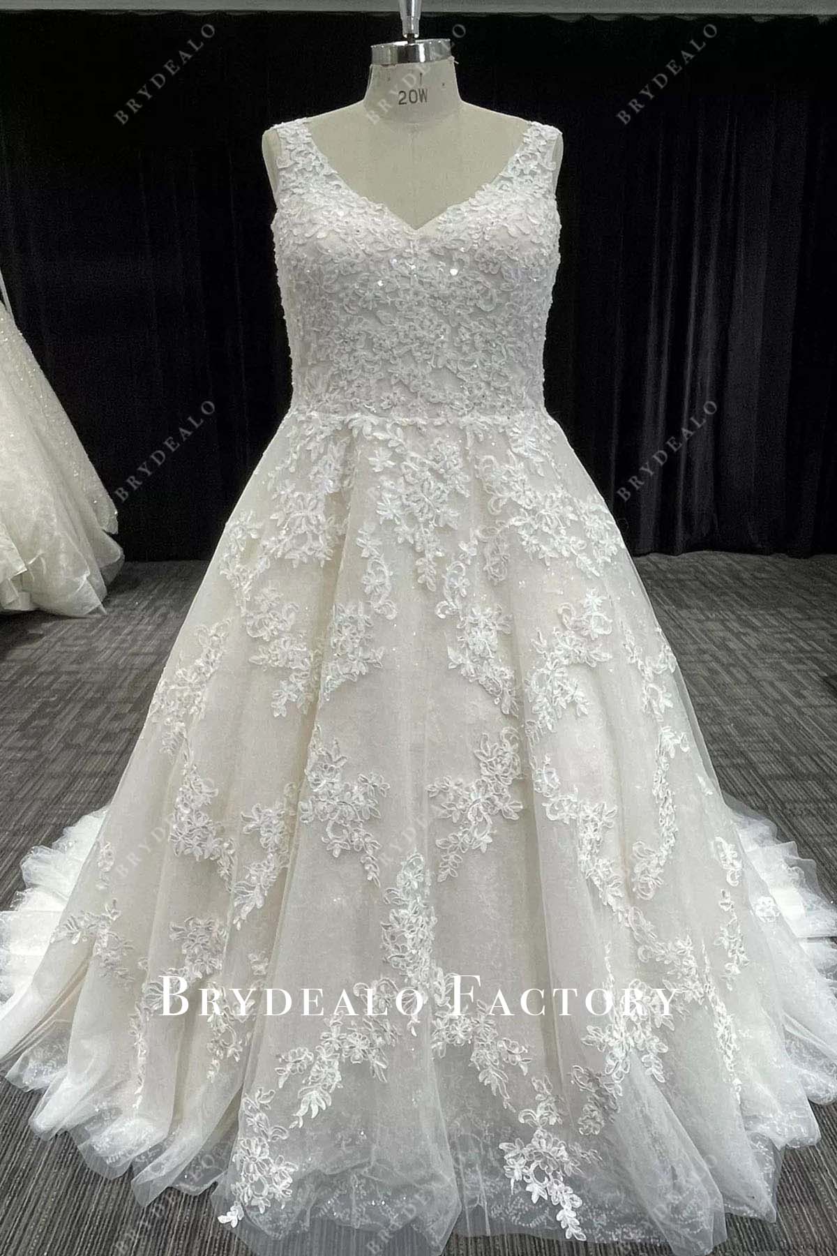 glitter lace v neck wedding dress