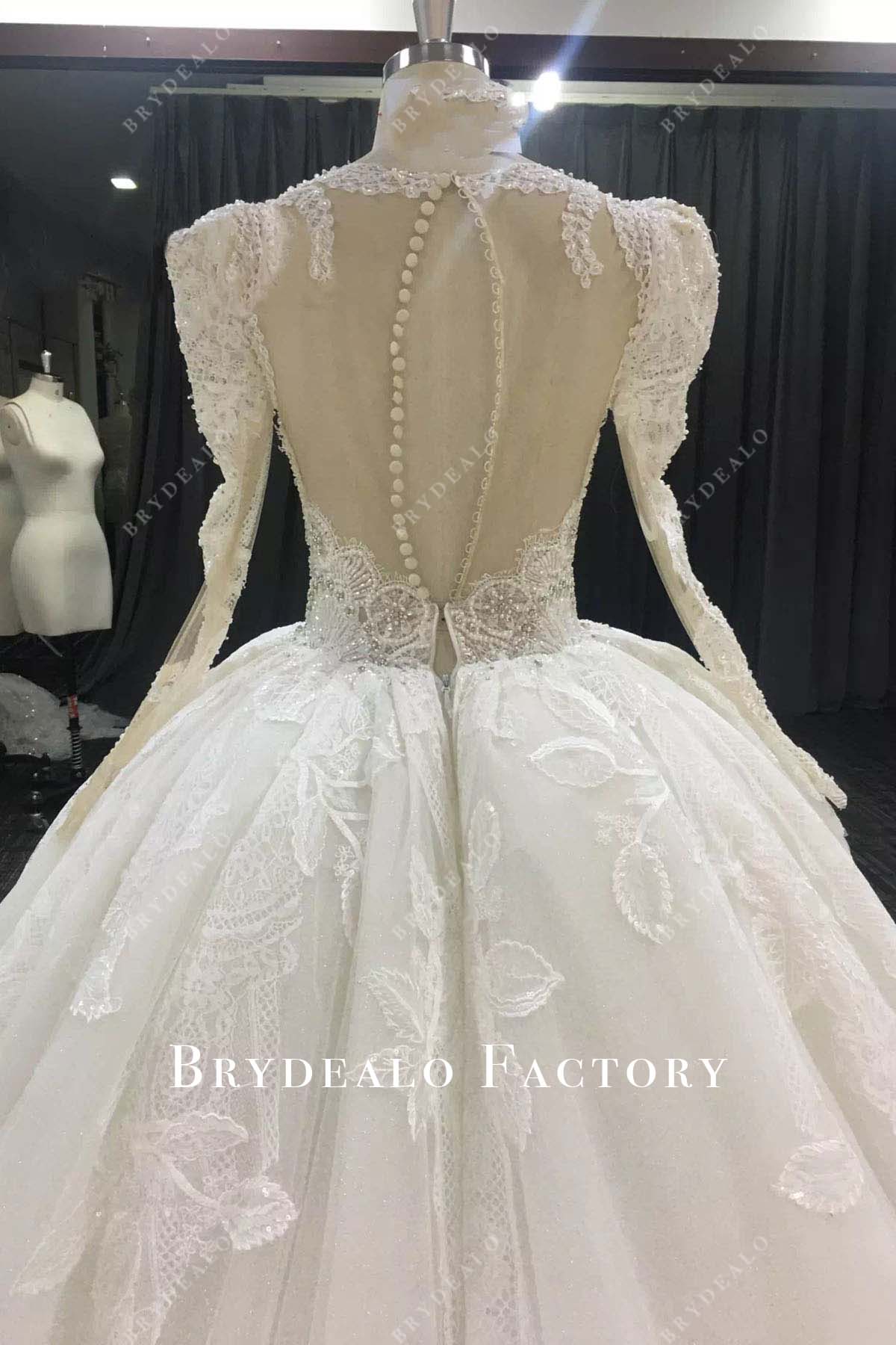 glitter nude lace illusion back wedding ballgown