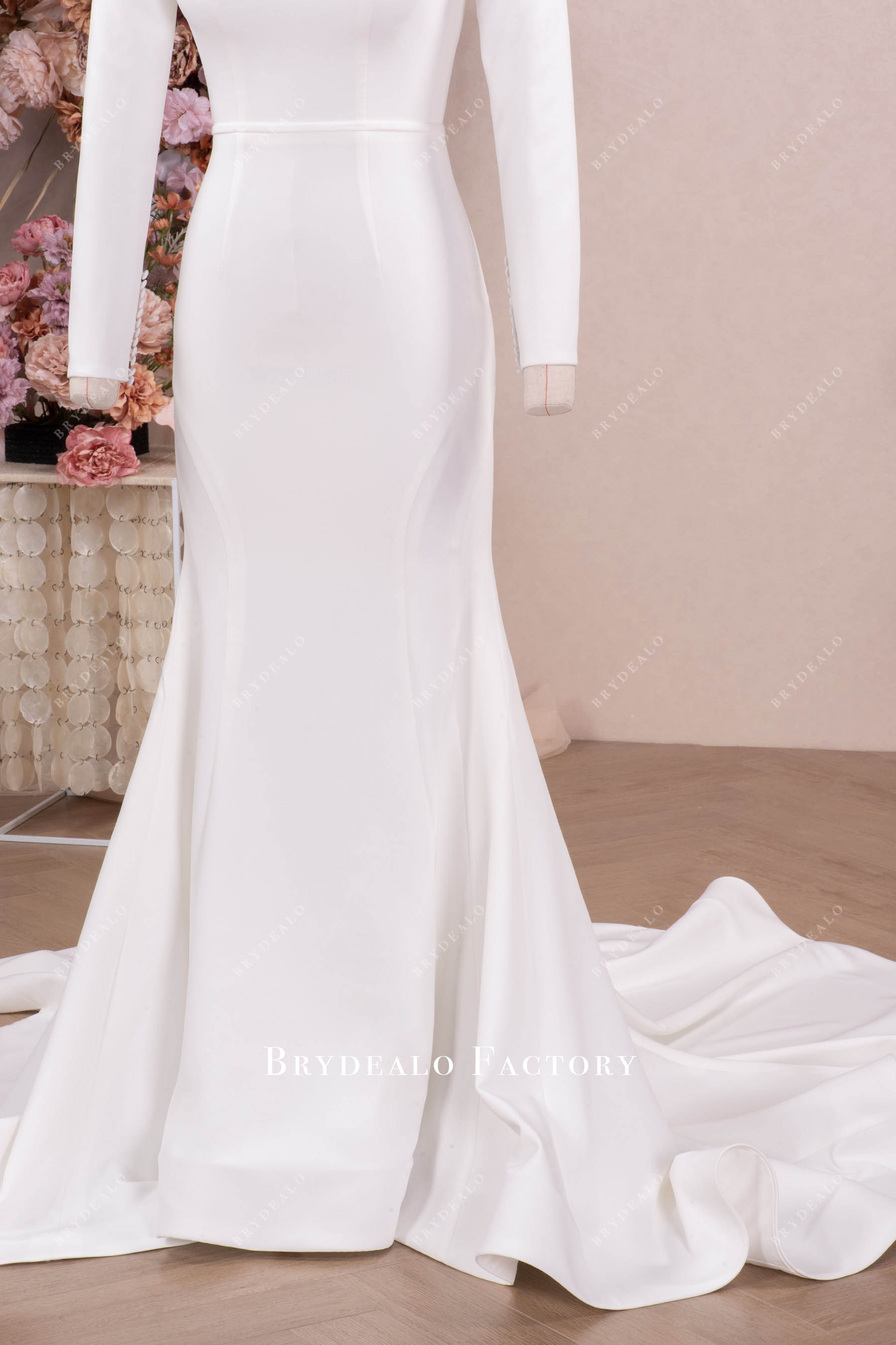 godet mermaid crepe wedding dress