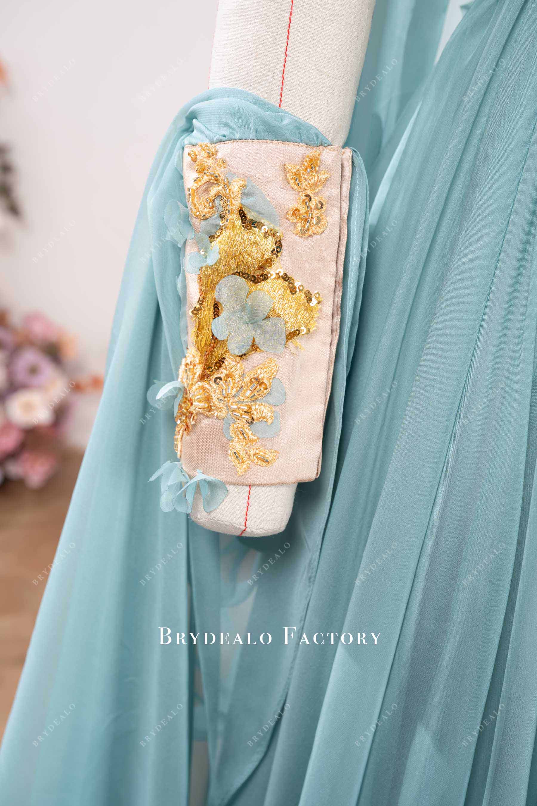gold beaded lace flowers cuff dress