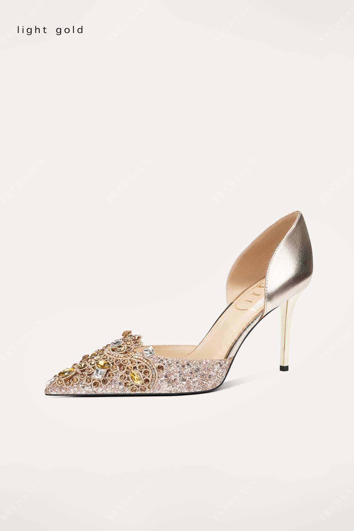 gold heeled glitter wedding shoes