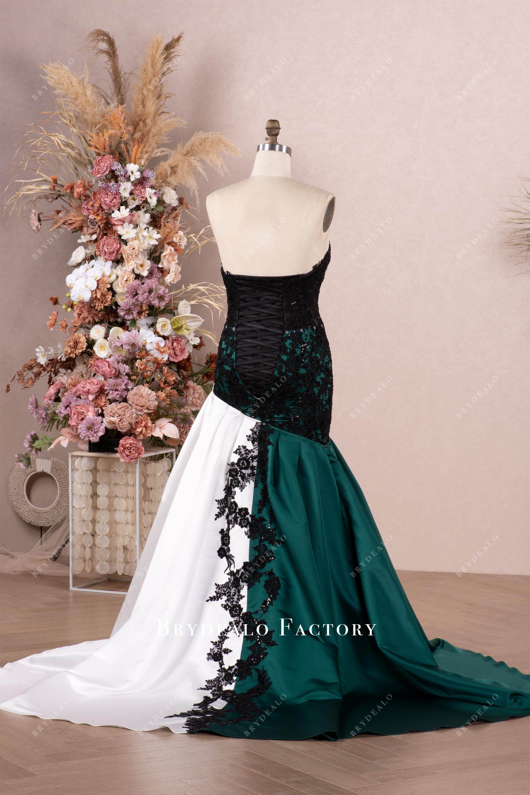 gothic black green wedding dress