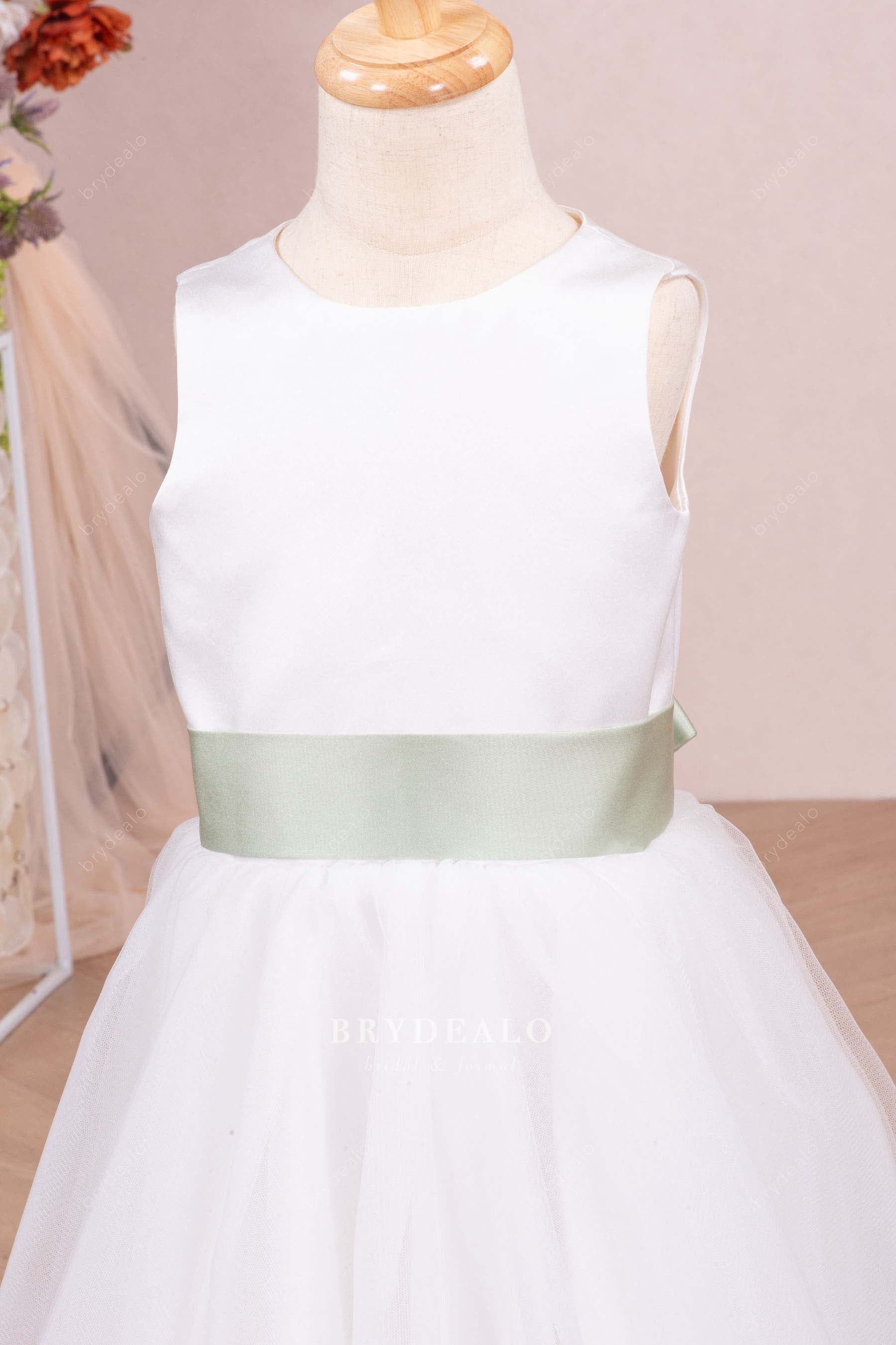 green belt satin flower girl dress