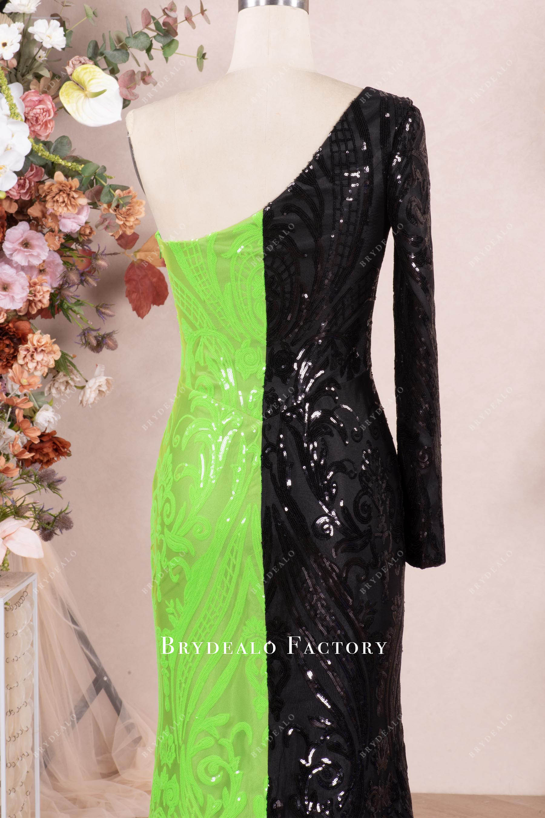 green black sequin prom dress