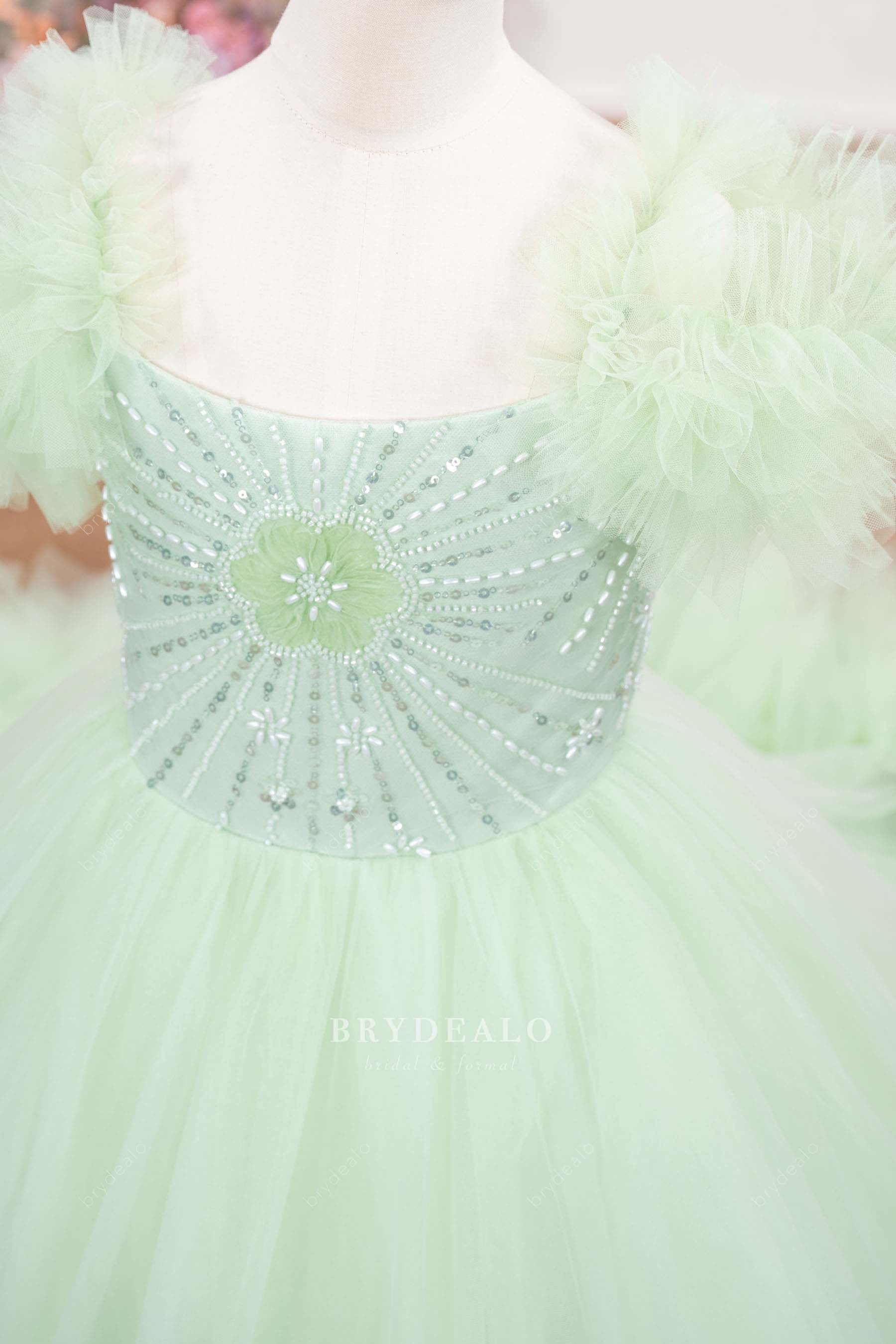green lace kids pageant dress