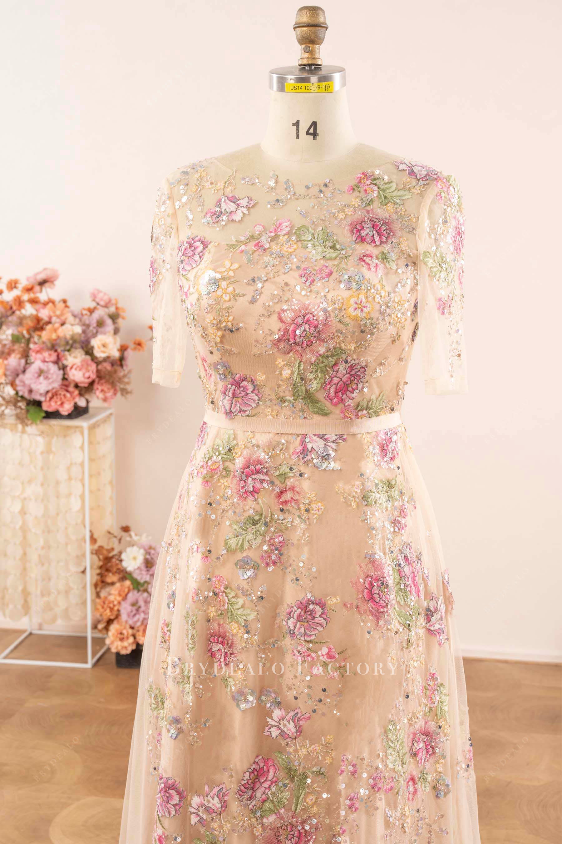 half sleeve floral mother of bride dress
