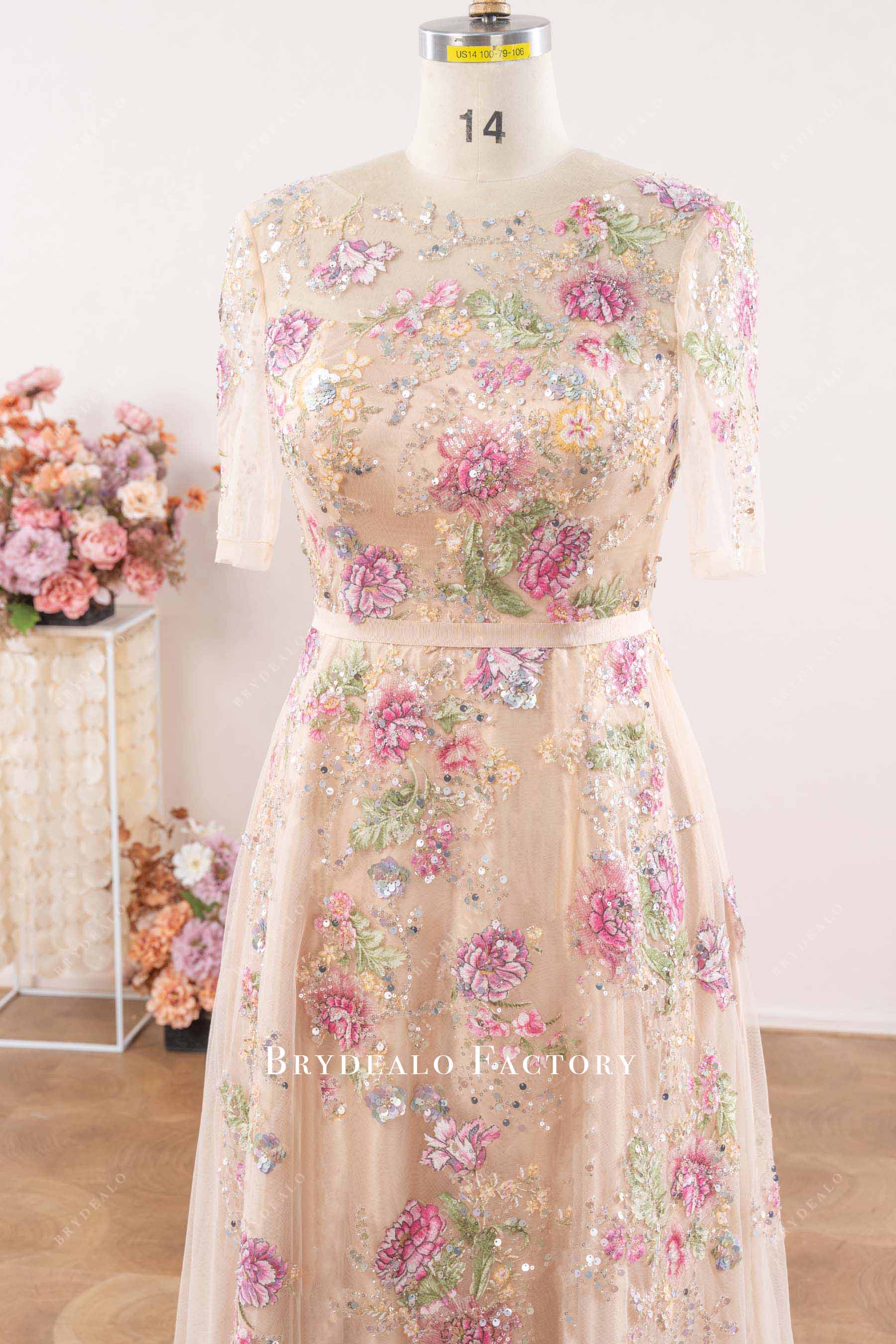 half sleeve floral mother of bride dress