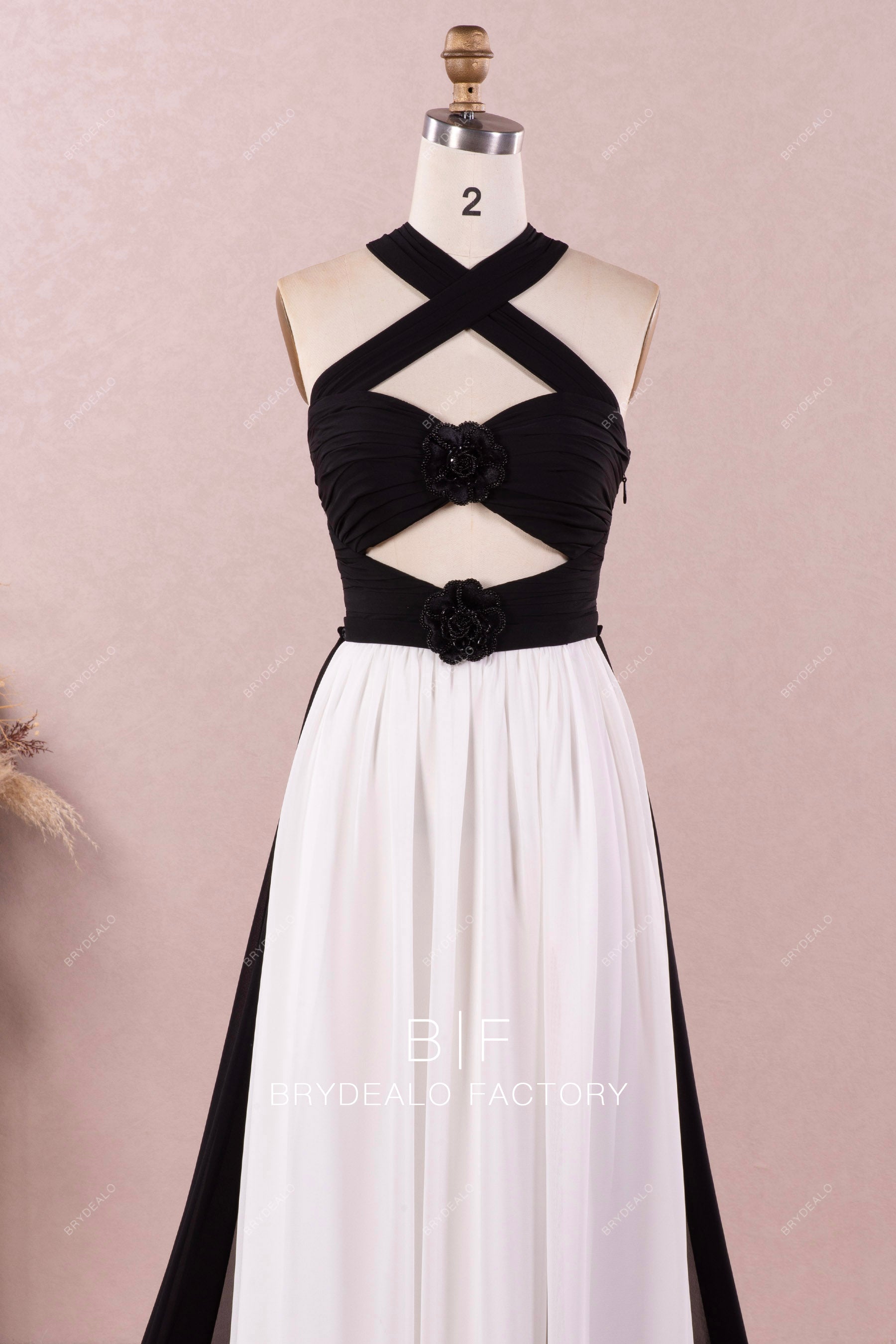 halter cutout pleated chiffon wedding dress