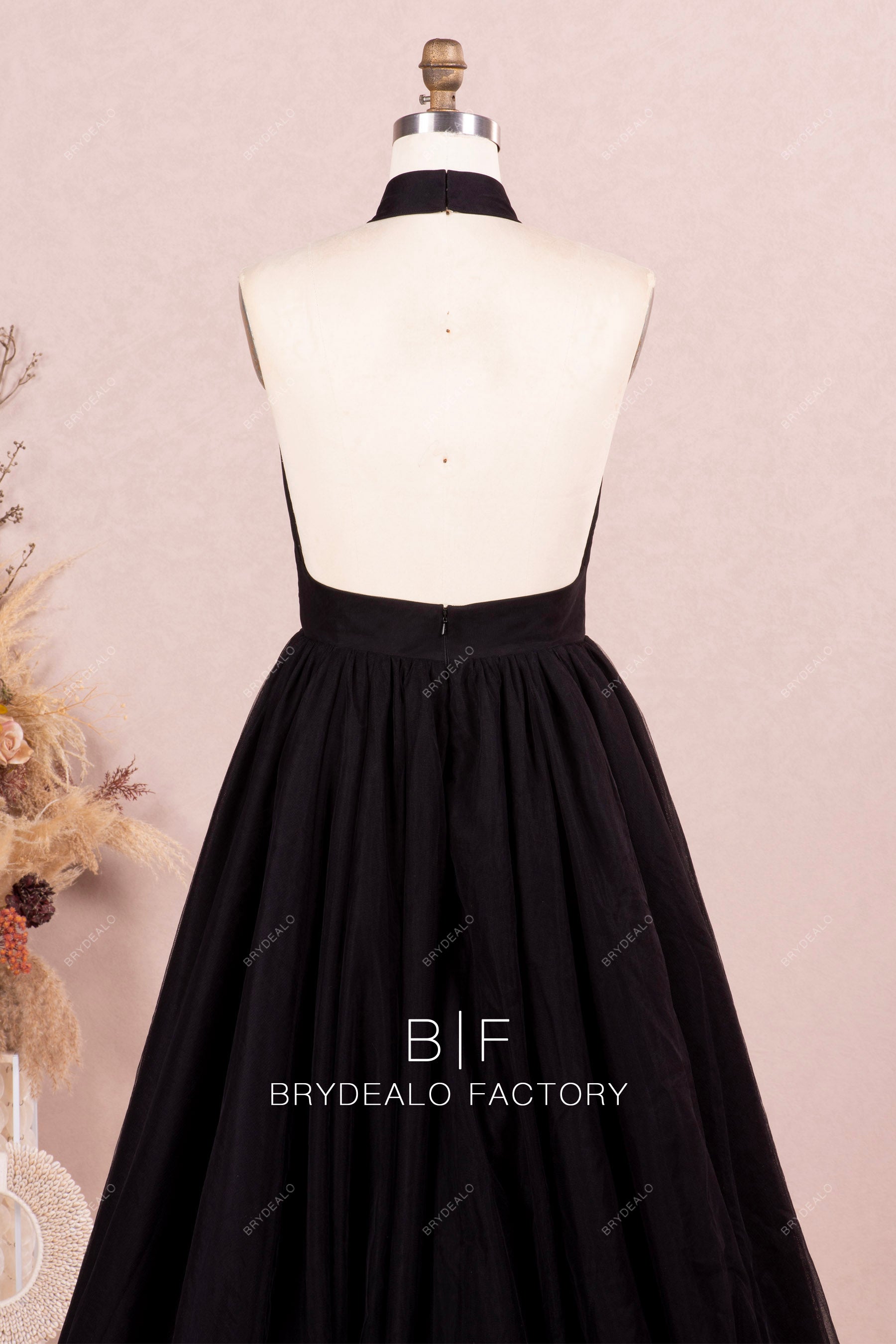 halter open back prom gown