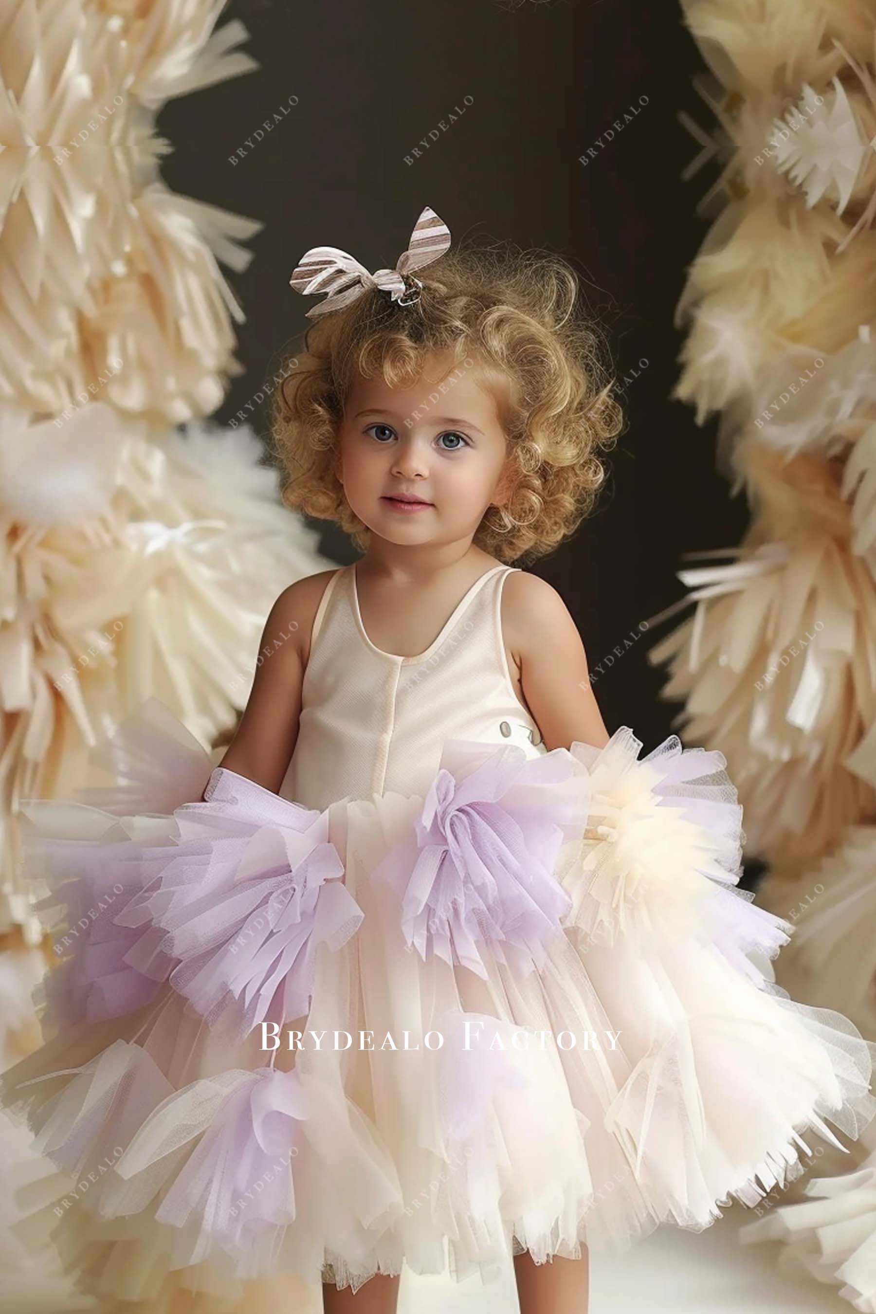 Two-tone Handmade Flowers Tulle Toddler Wedding Dress