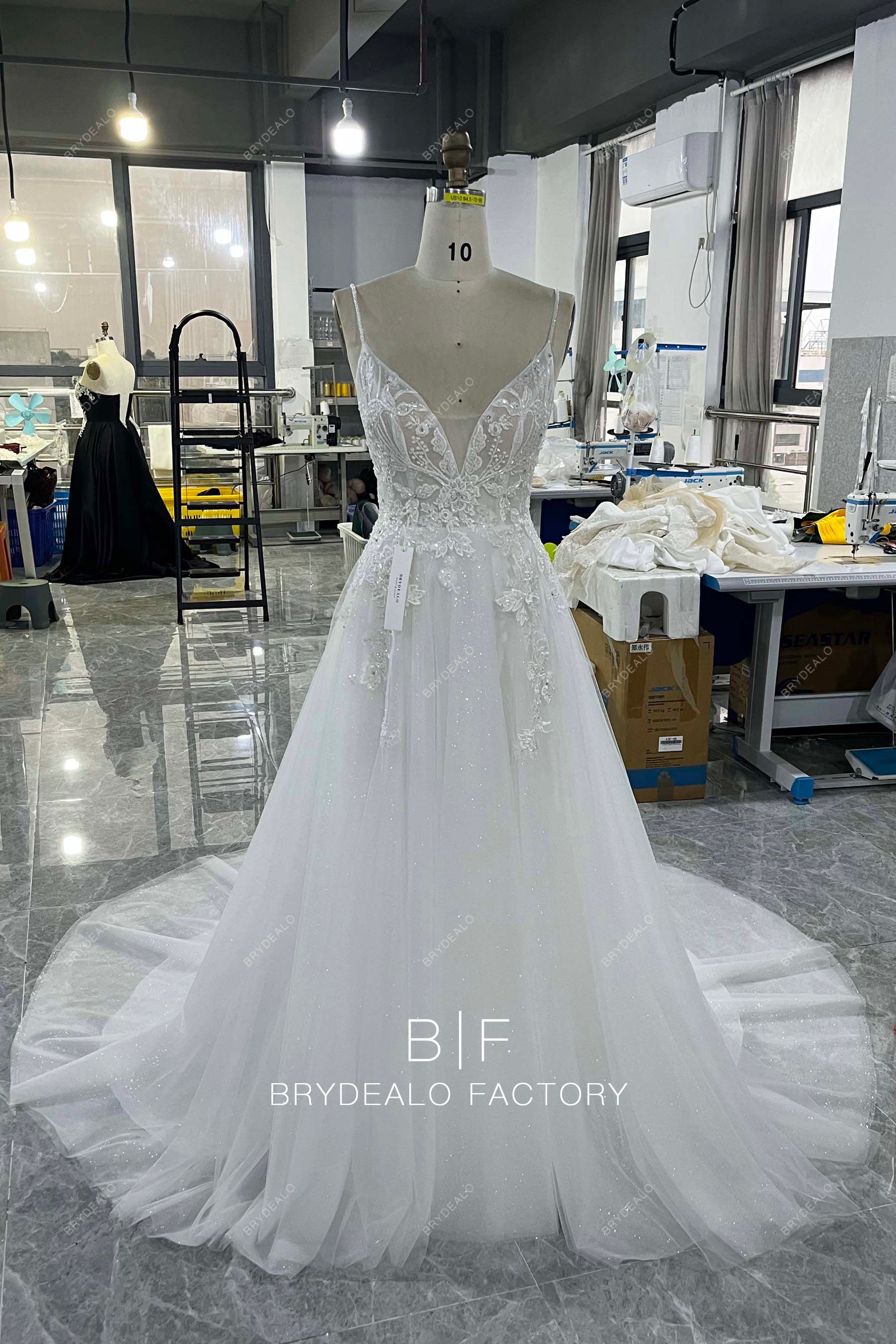 hand-sewn beaded lace Aline wedding dress