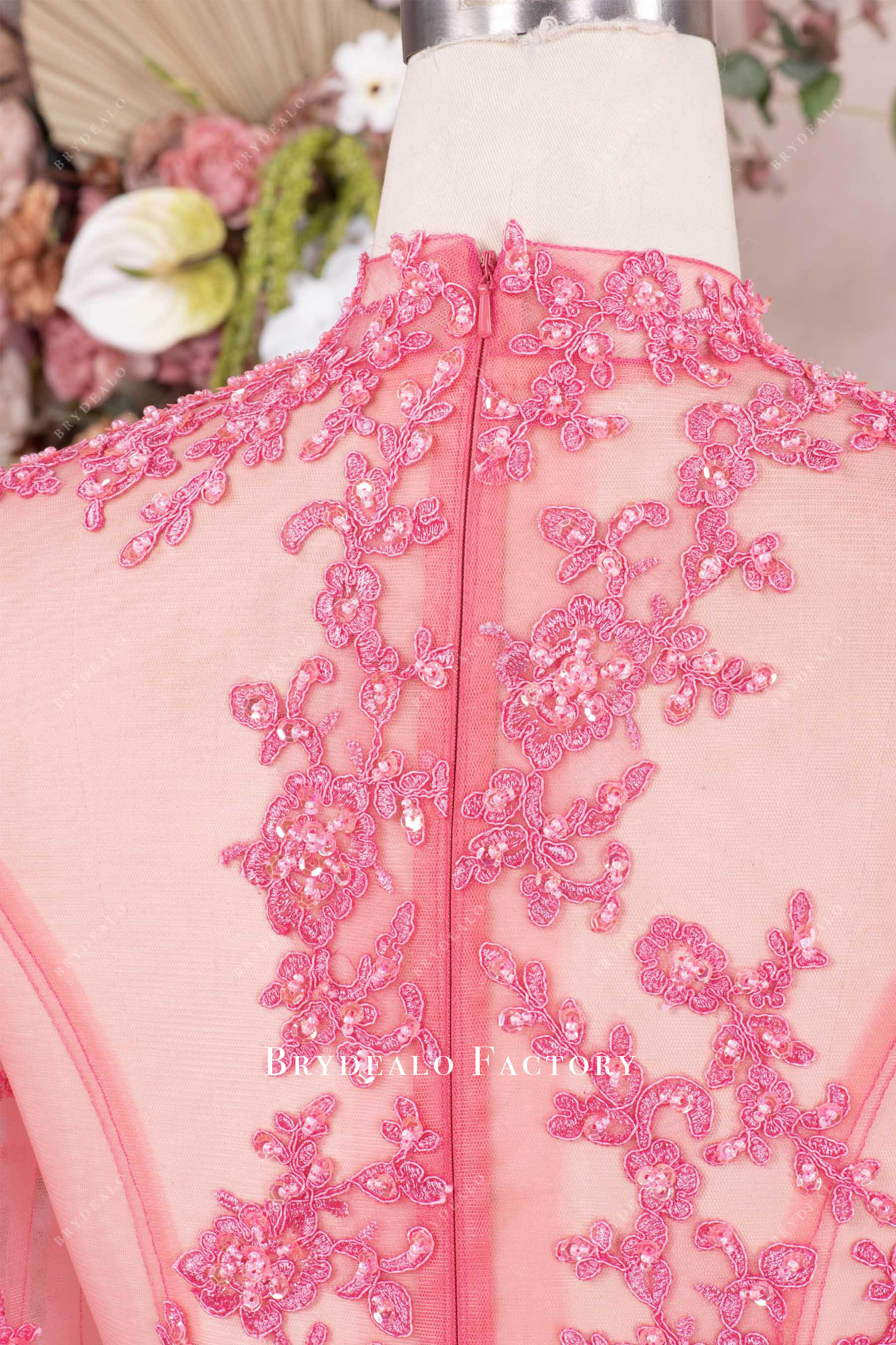 hand-sewn beading lace back prom gown