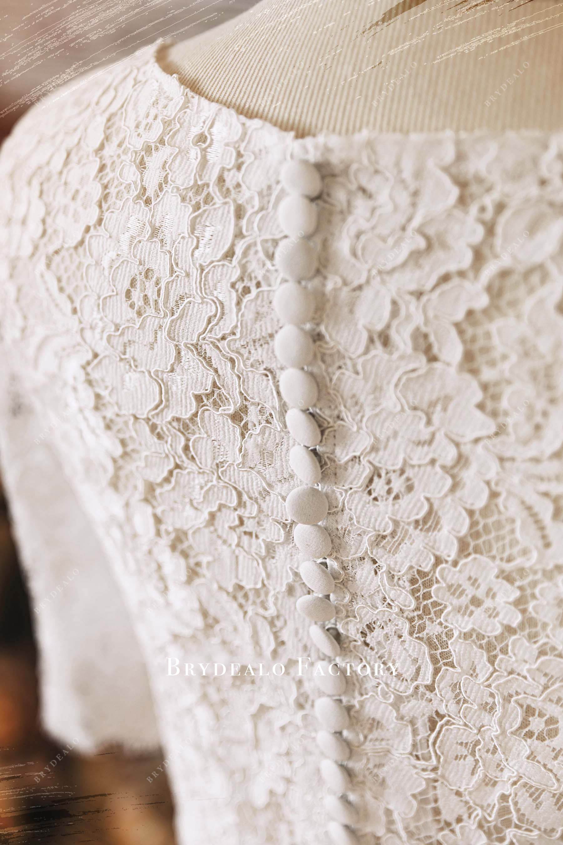 hand-sewn buttoned back bridal jacket