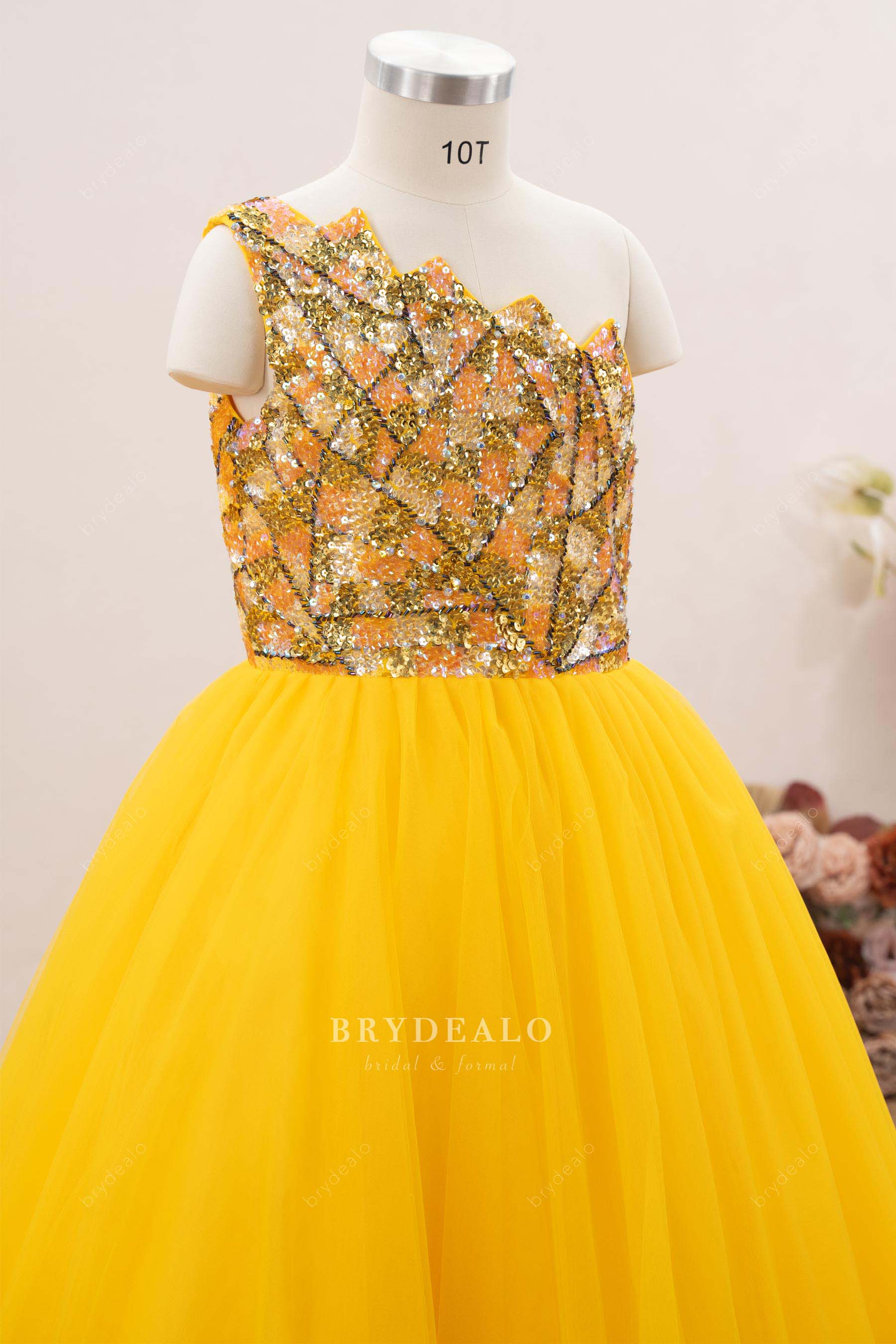 hand-sewn ombre gold kids pageant gown
