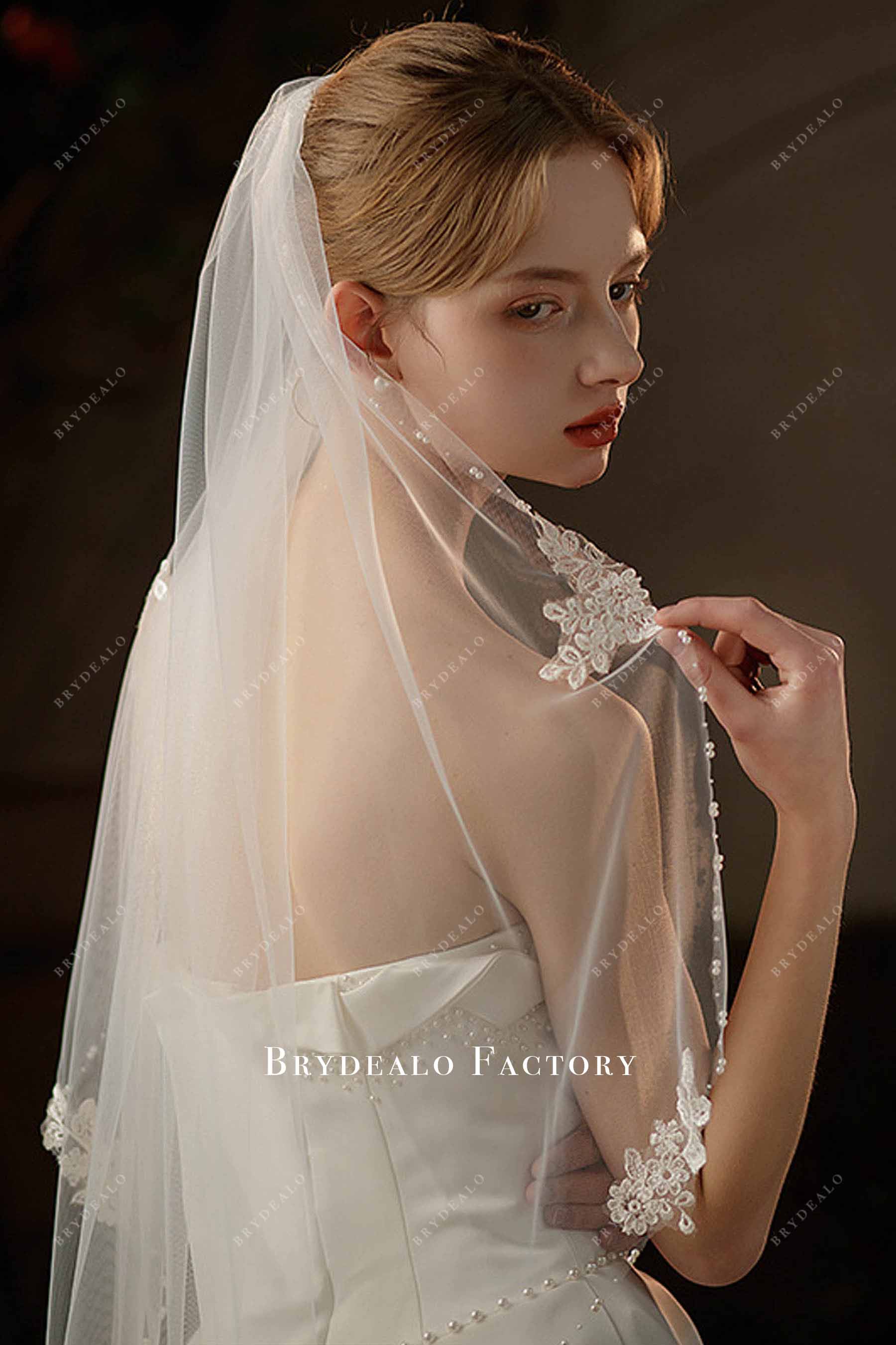 hand-sewn pearl bridal veil