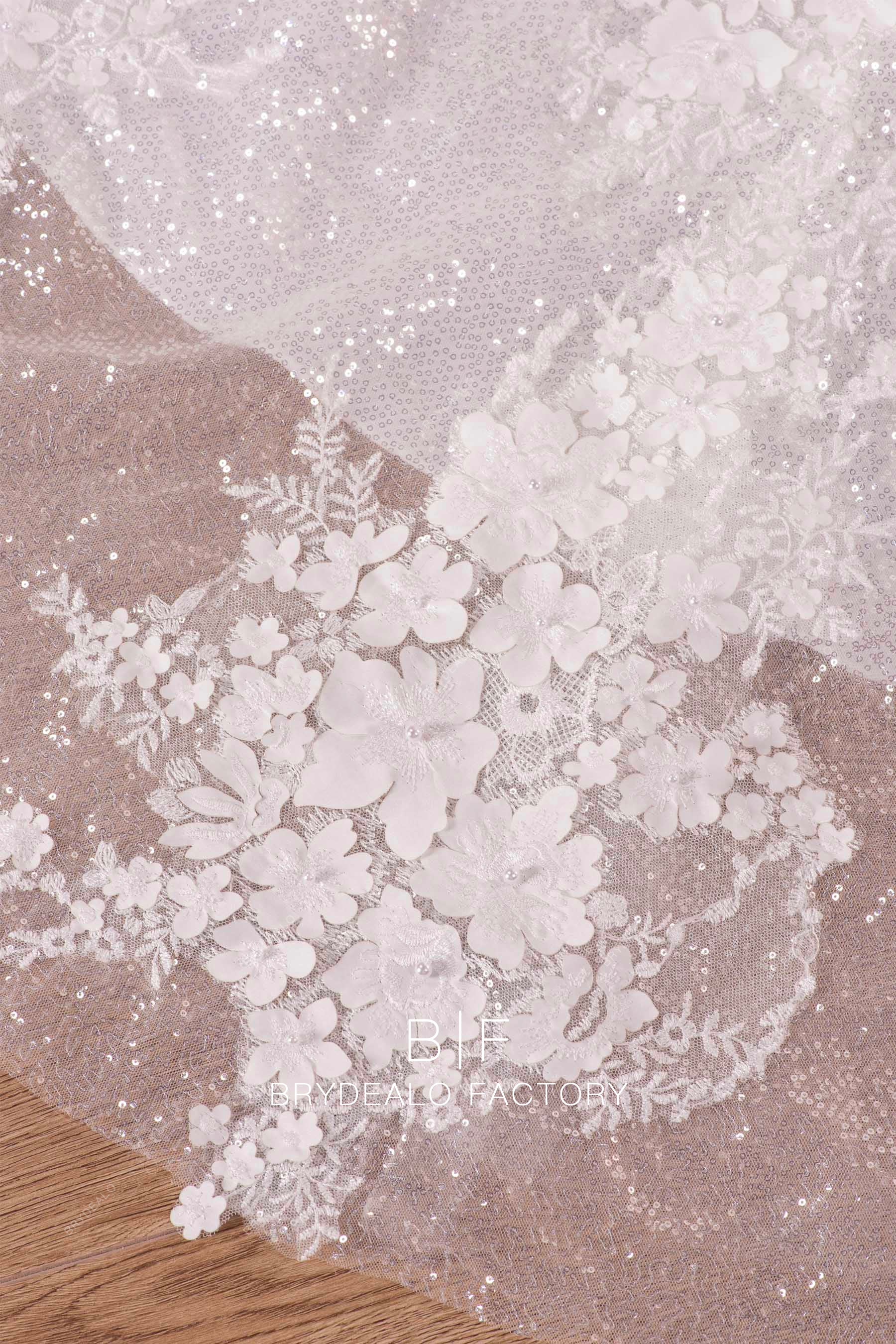 hand-sewn pearl flower overskirt