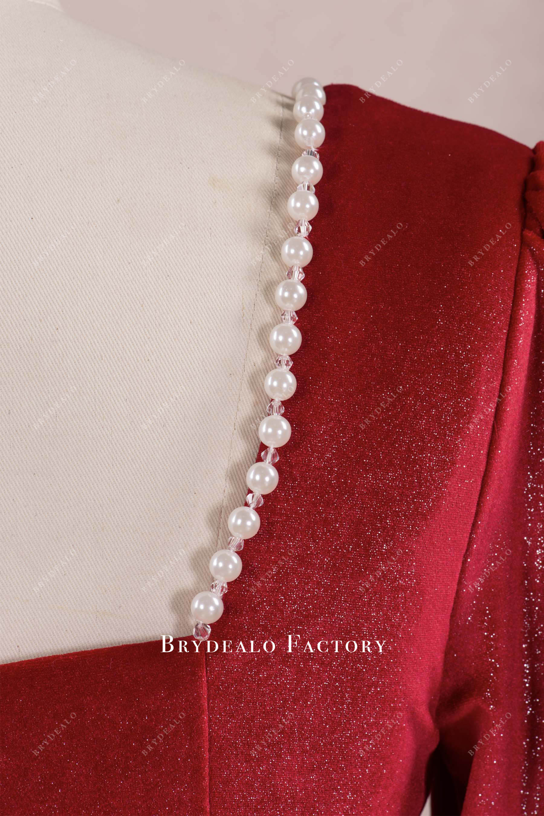 hand-sewn pearl square neck prom dress
