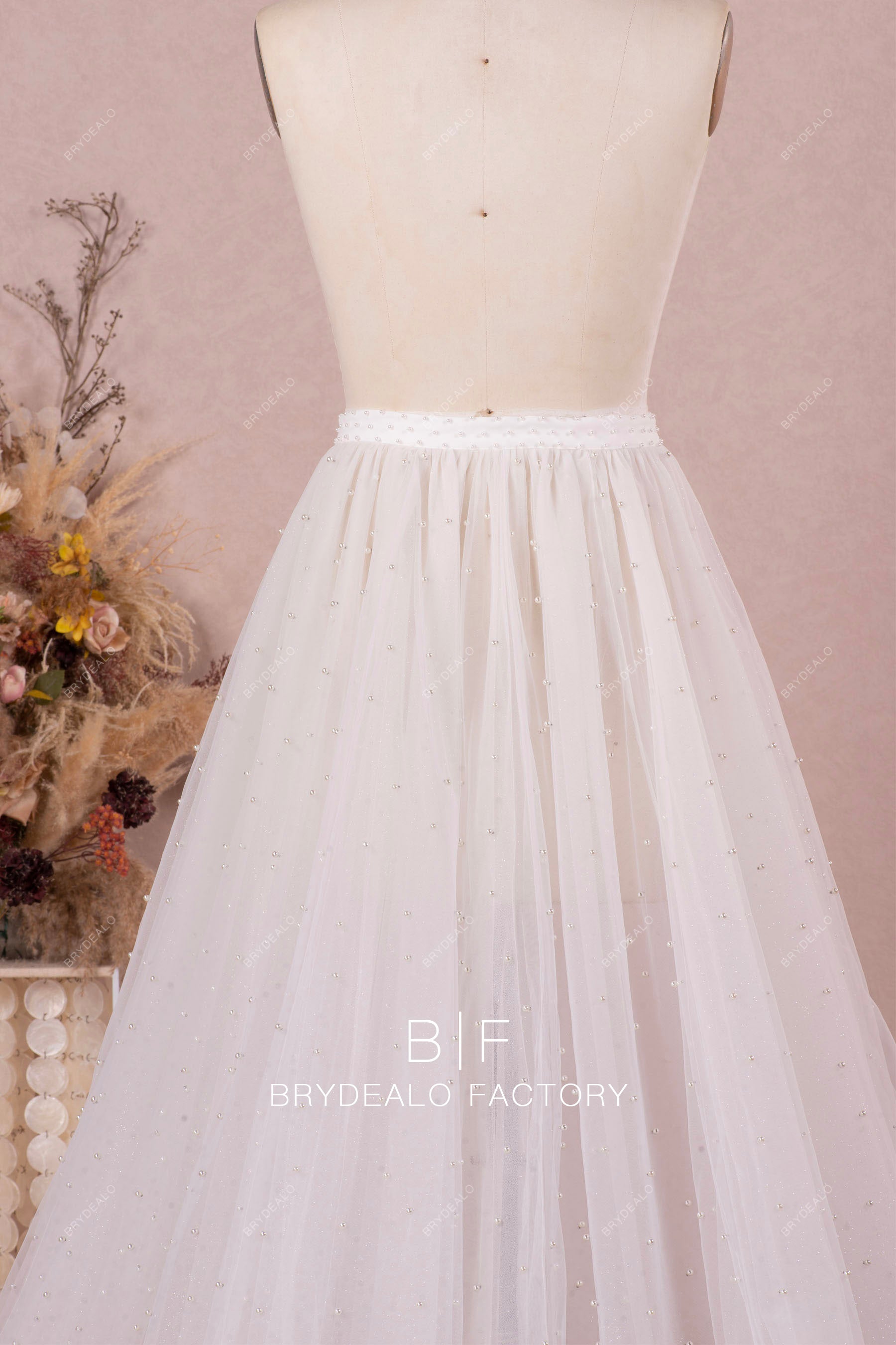hand-sewn pearl waistband wedding overskirt