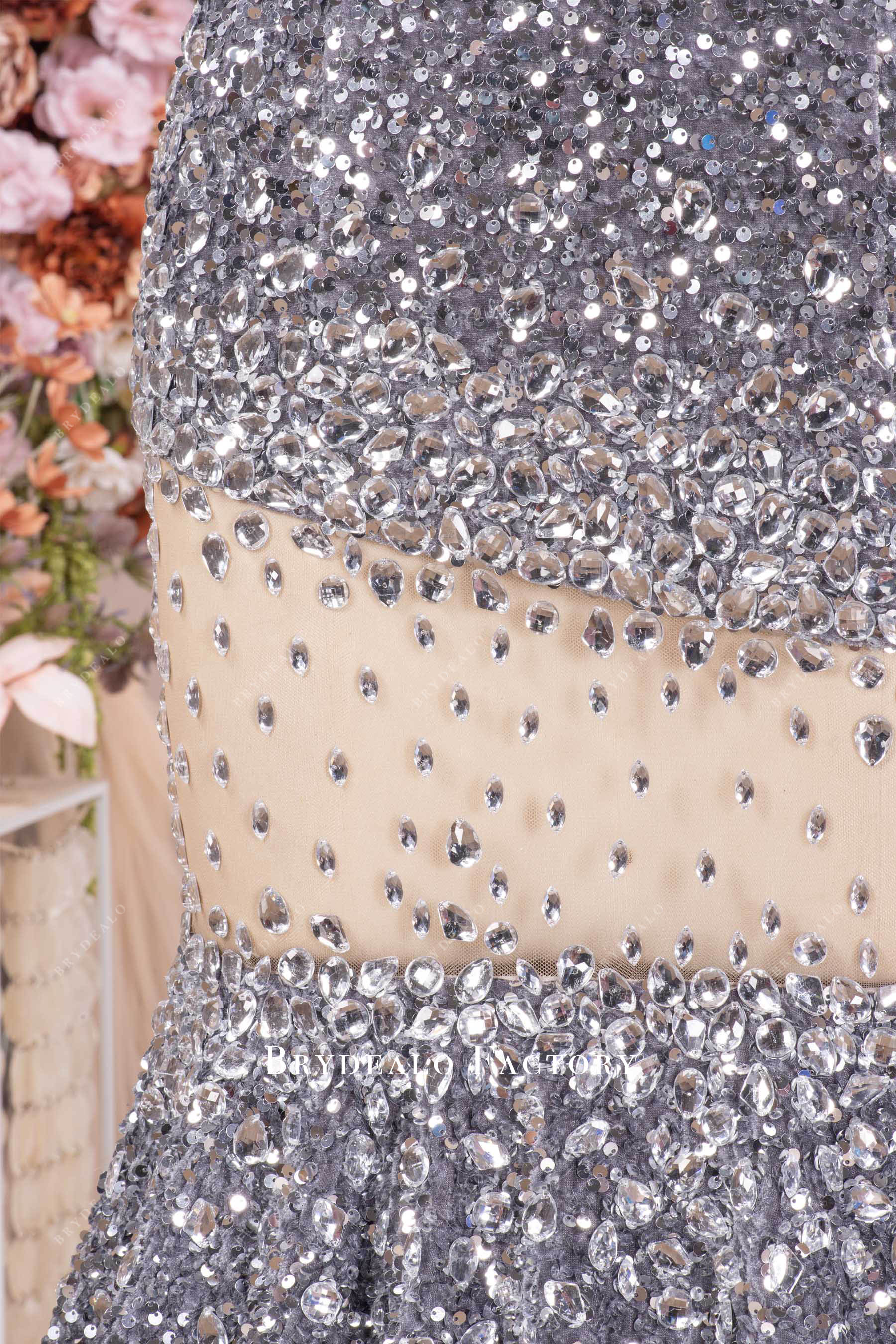 hand-sewn rhinestone cutout prom dress