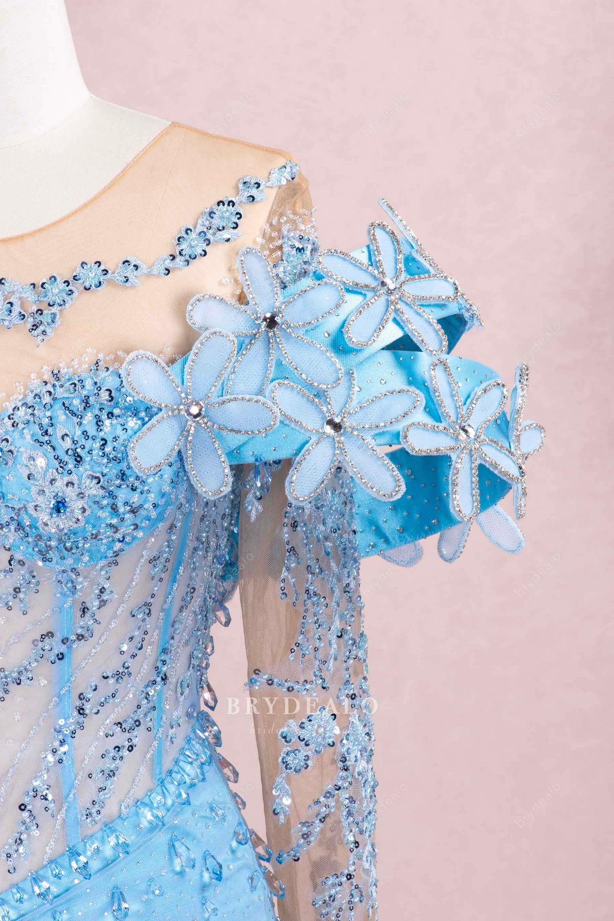 handmade flower sleeved prom dress