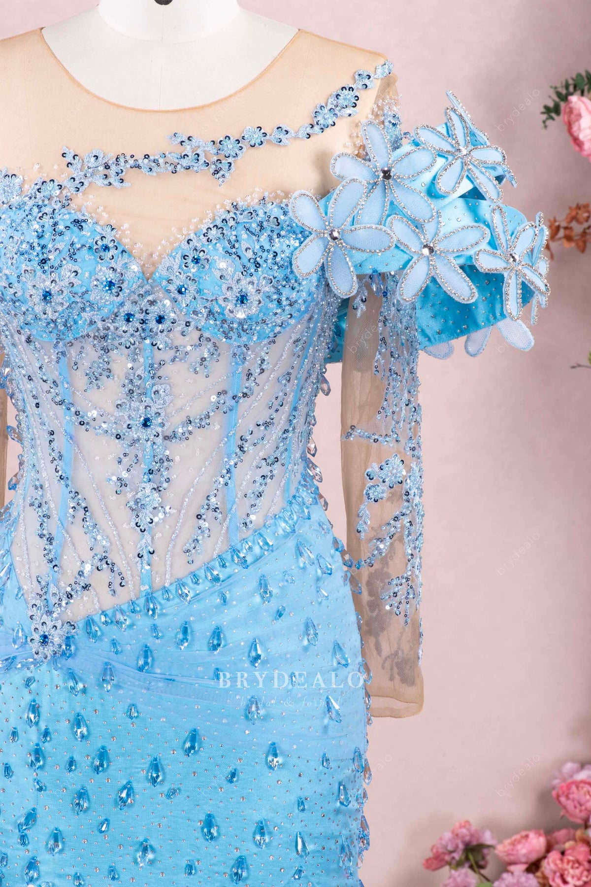 handmade flower strap prom dress