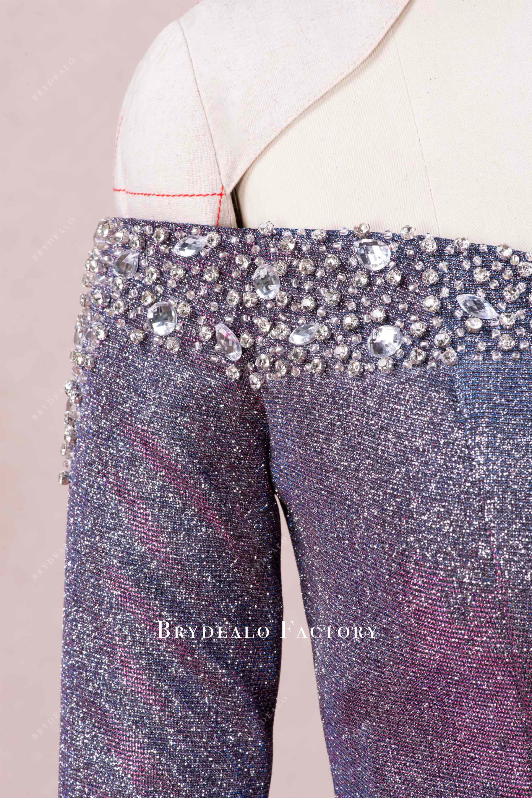 hand-sewn rhinestones neck prom dress