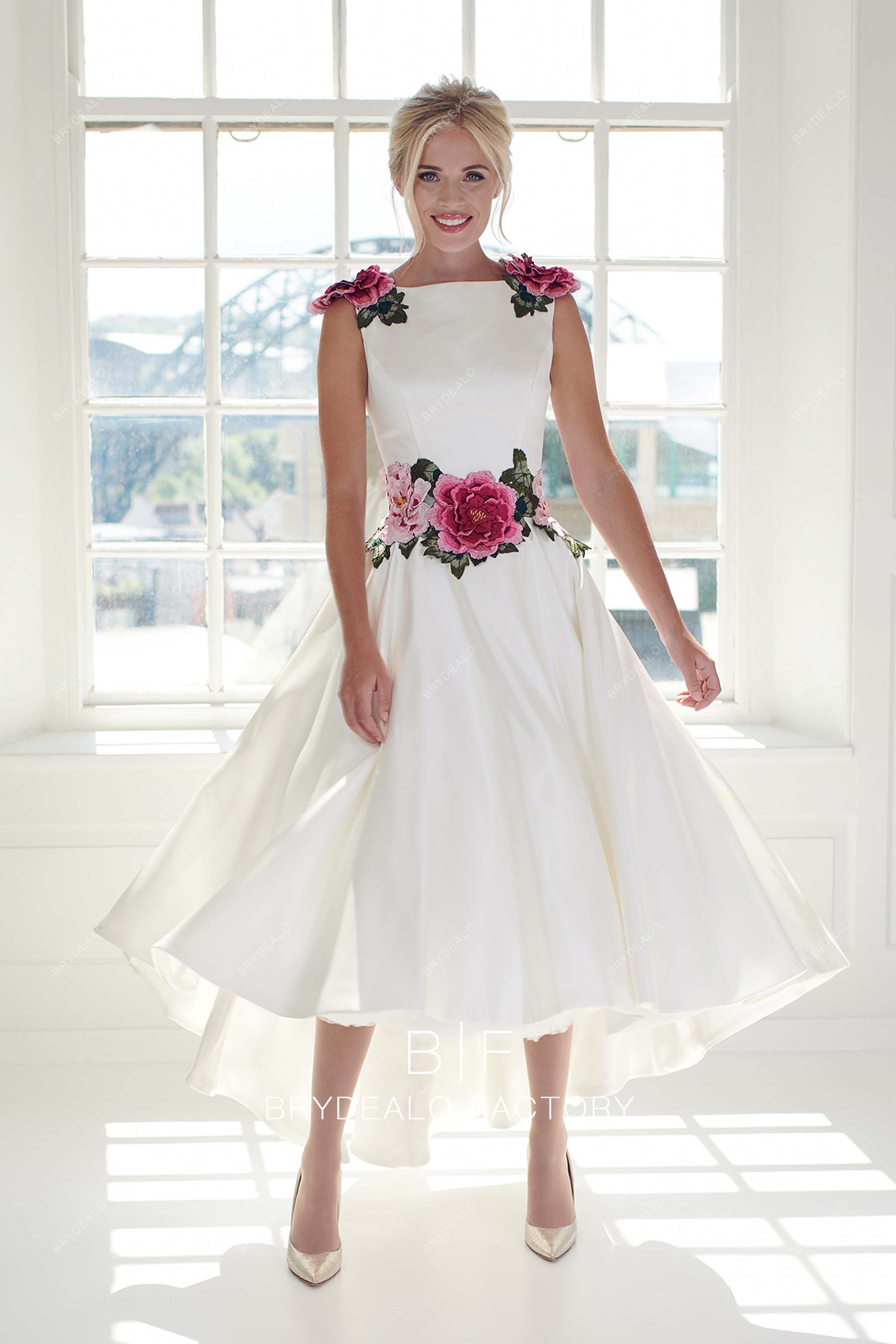 high-low satin chic bridal dress