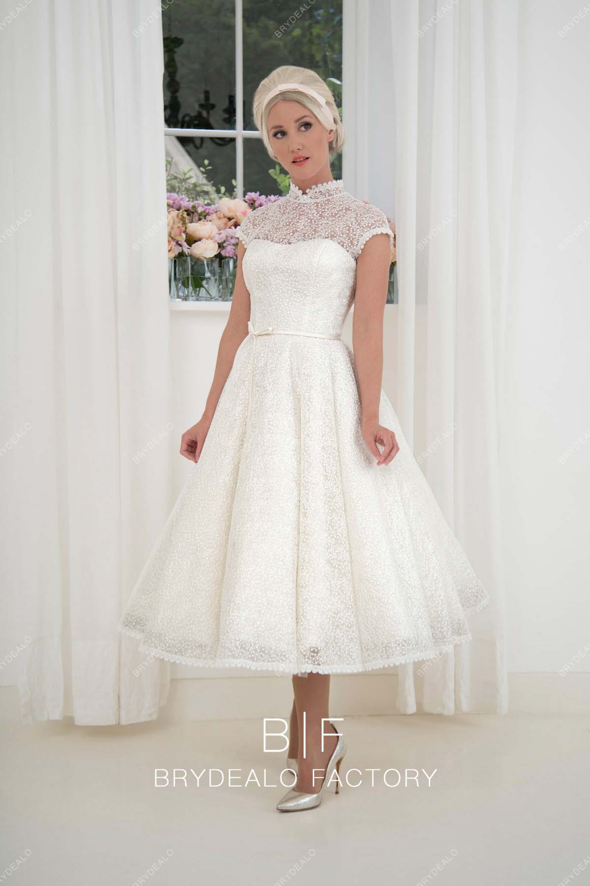 high neck lace informal bridal gown