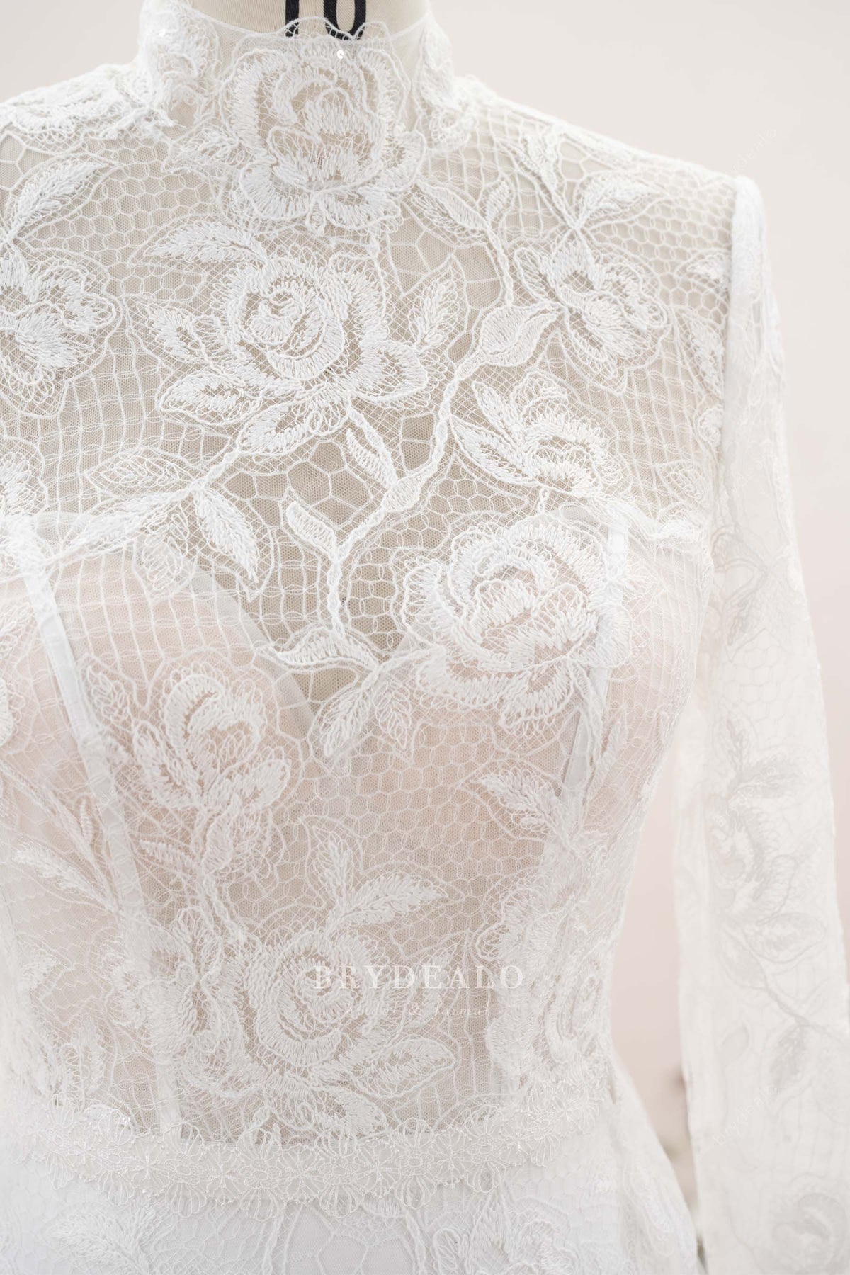 high-neck rose lace wedding dress
