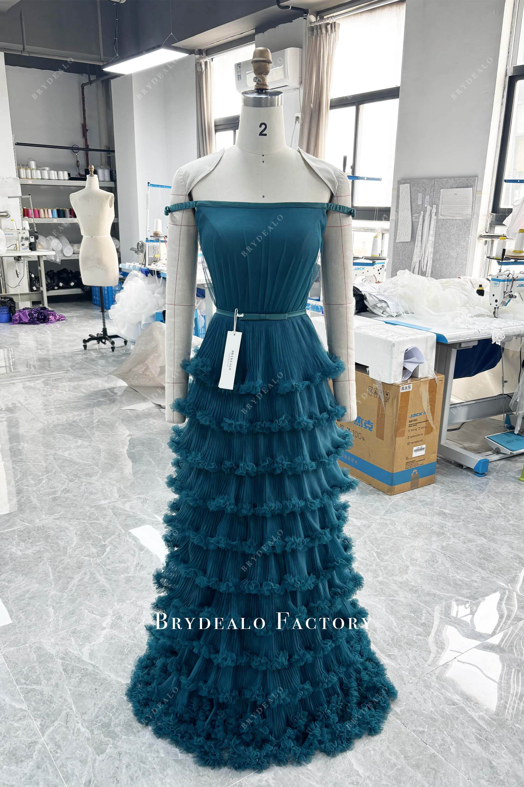 high quality pleated tulle formal dress