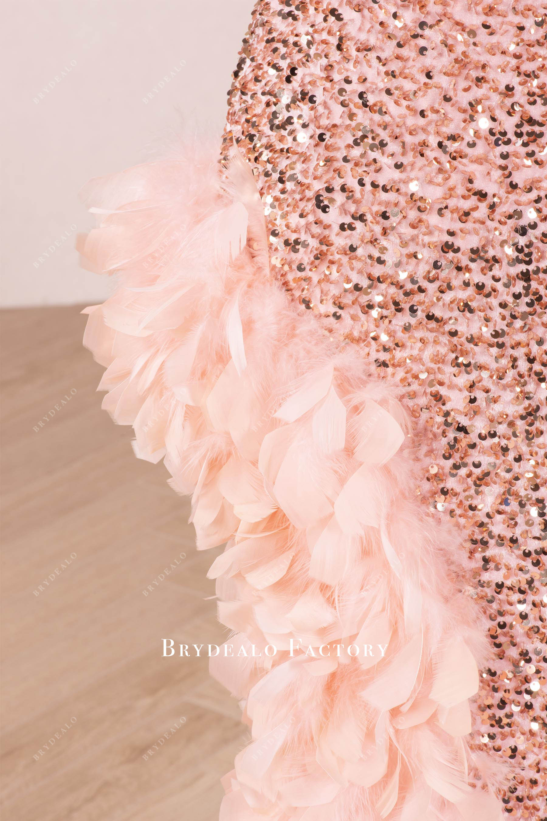 high slit feather dress