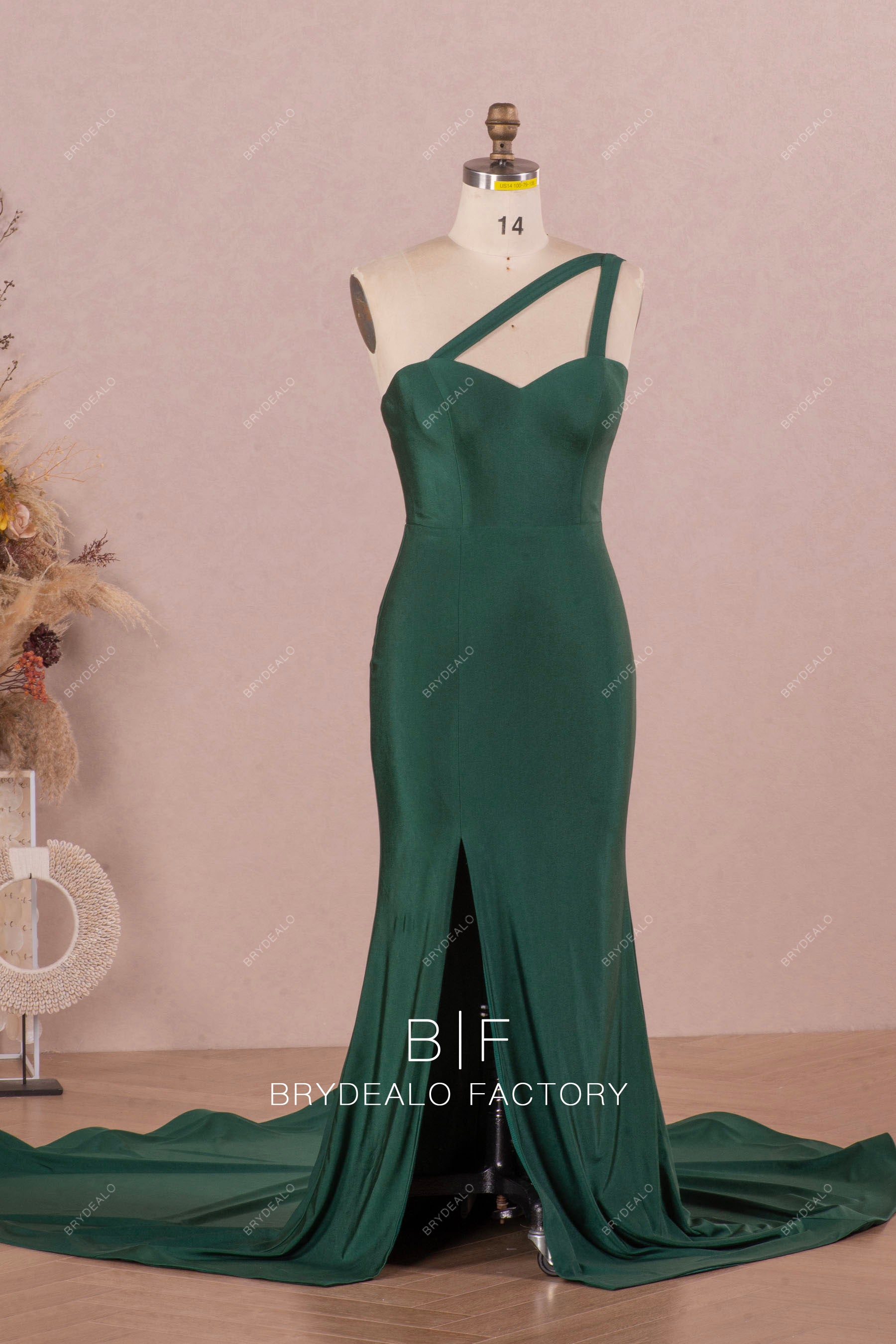 One-Shoulder Strap Elastic Jersey Bridesmaid Dress