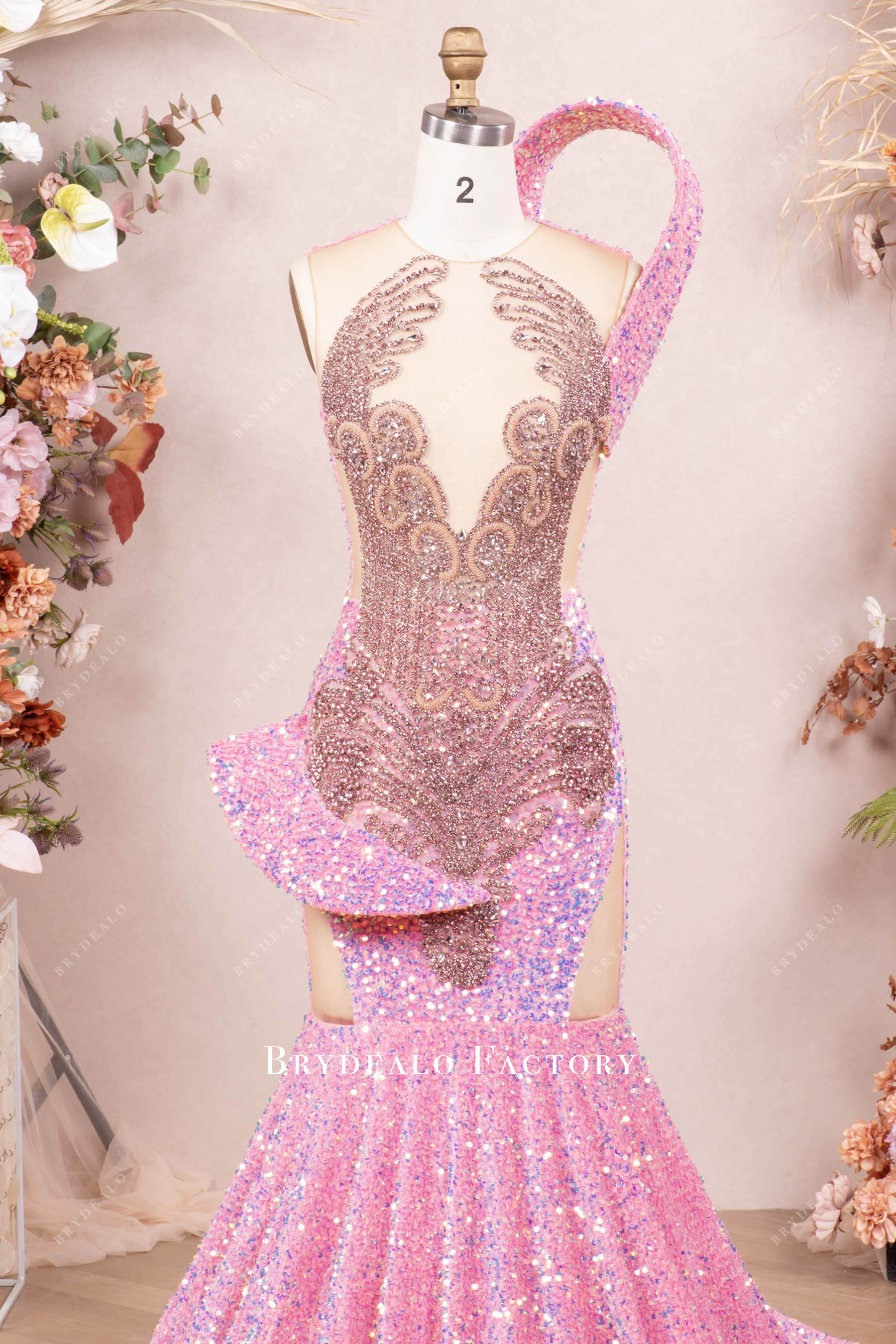 horsehair shoulder panel prom dress