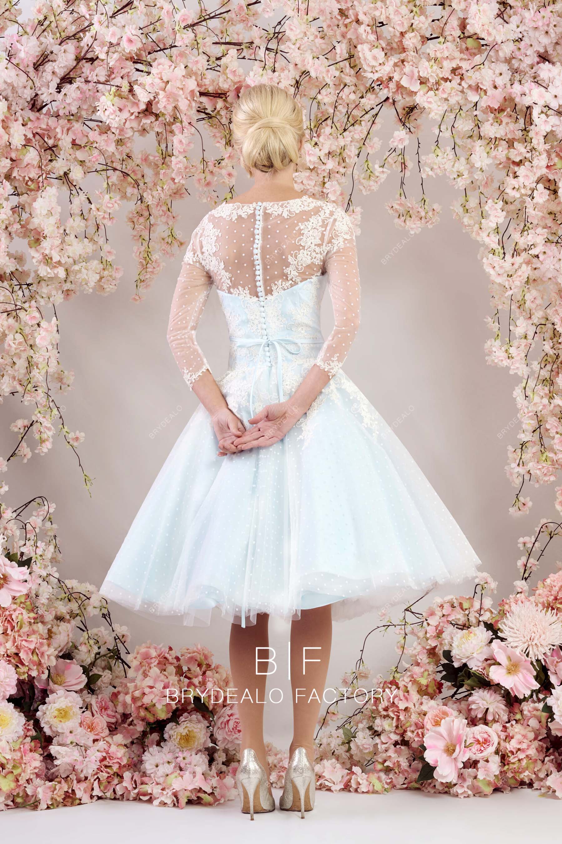 illusion back 3/4 sleeves informal bridal gown