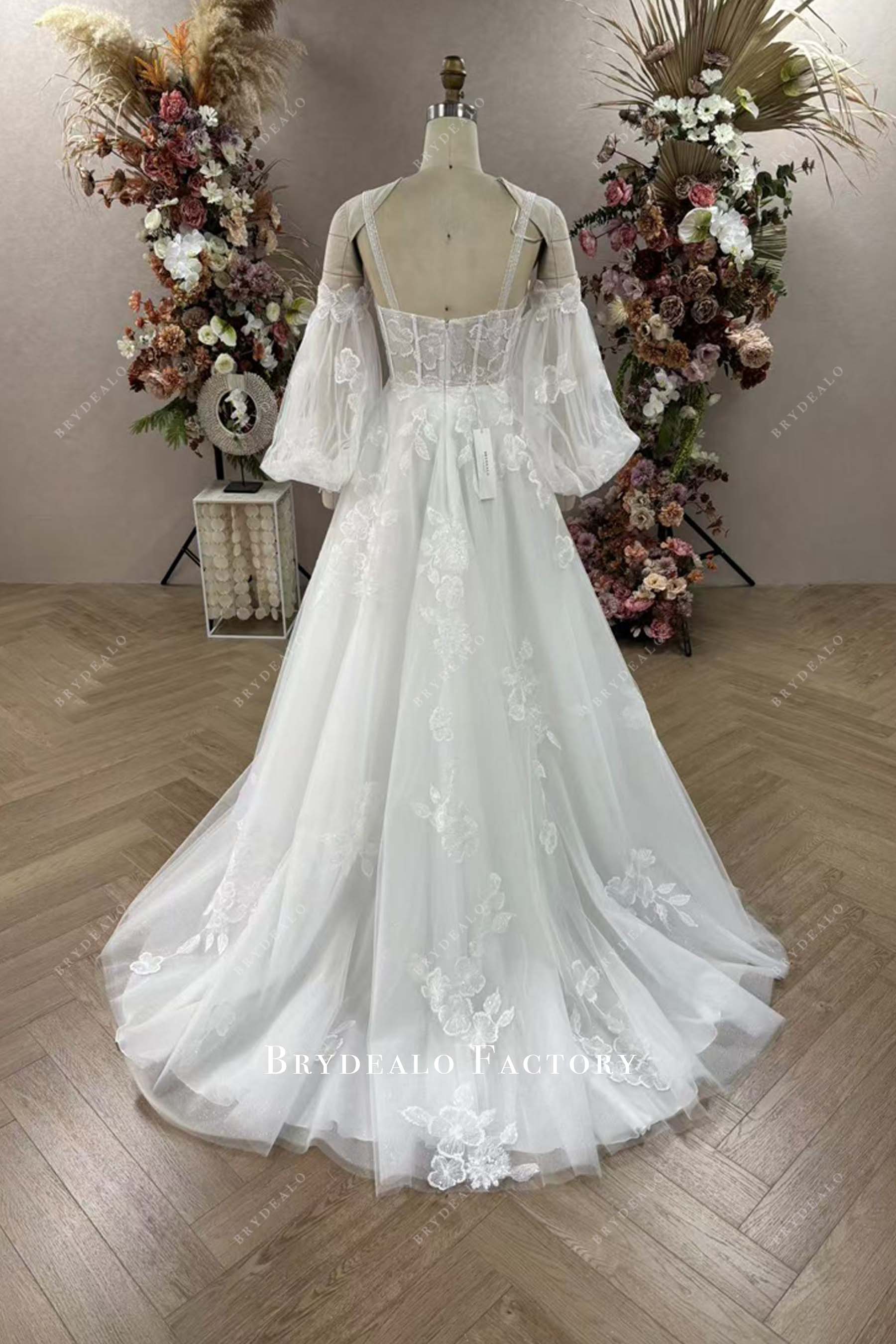 illusion back cold shoulder wedding dress