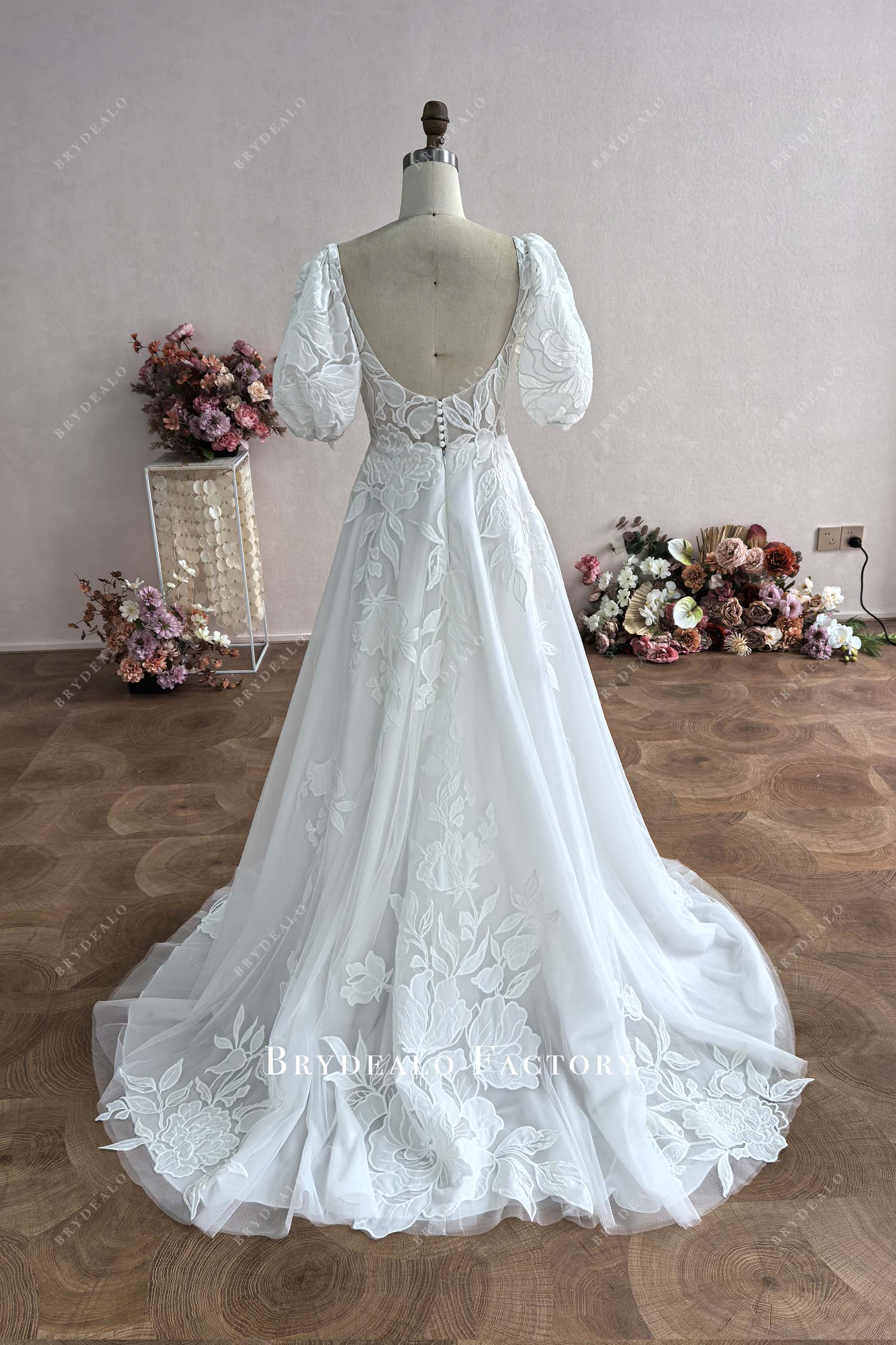illusion back court train wedding dress