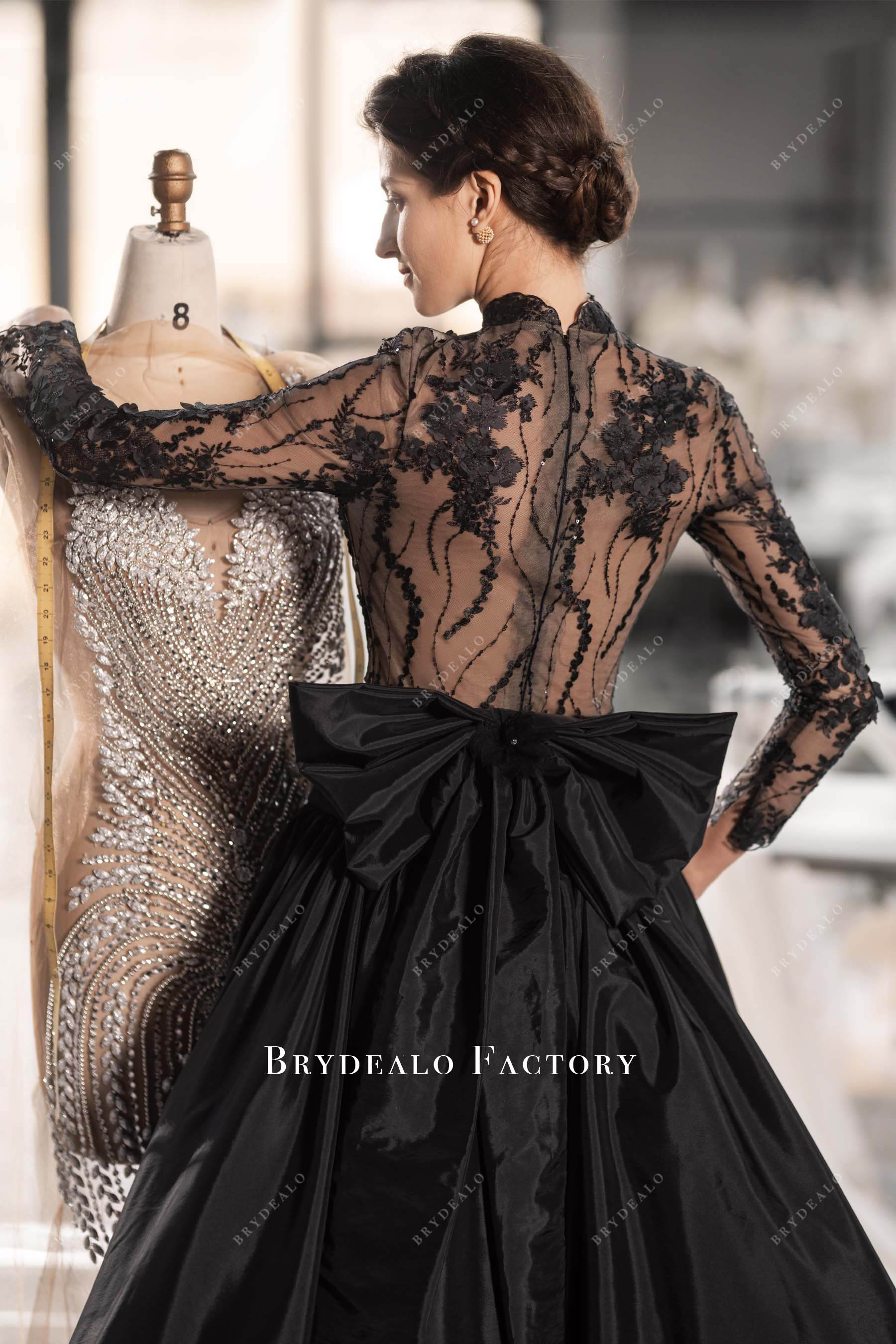 illusion back lace bowknot wedding gown