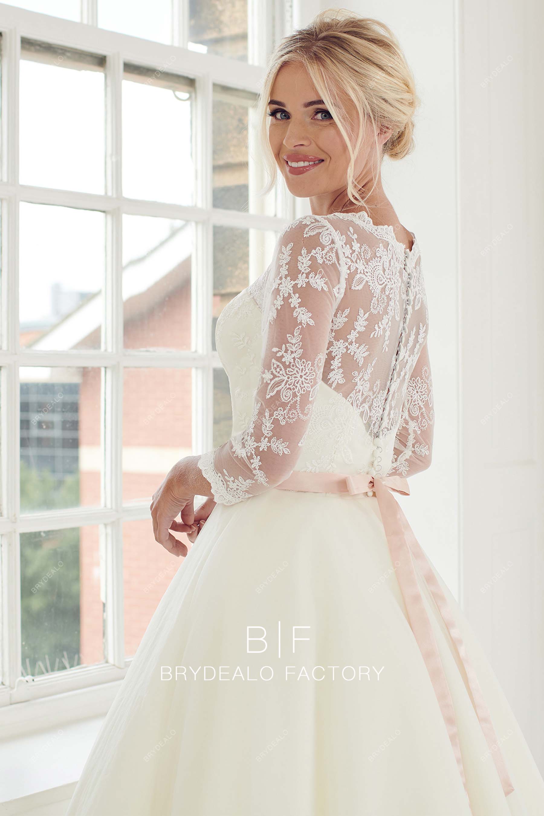 illusion back lace wedding dress