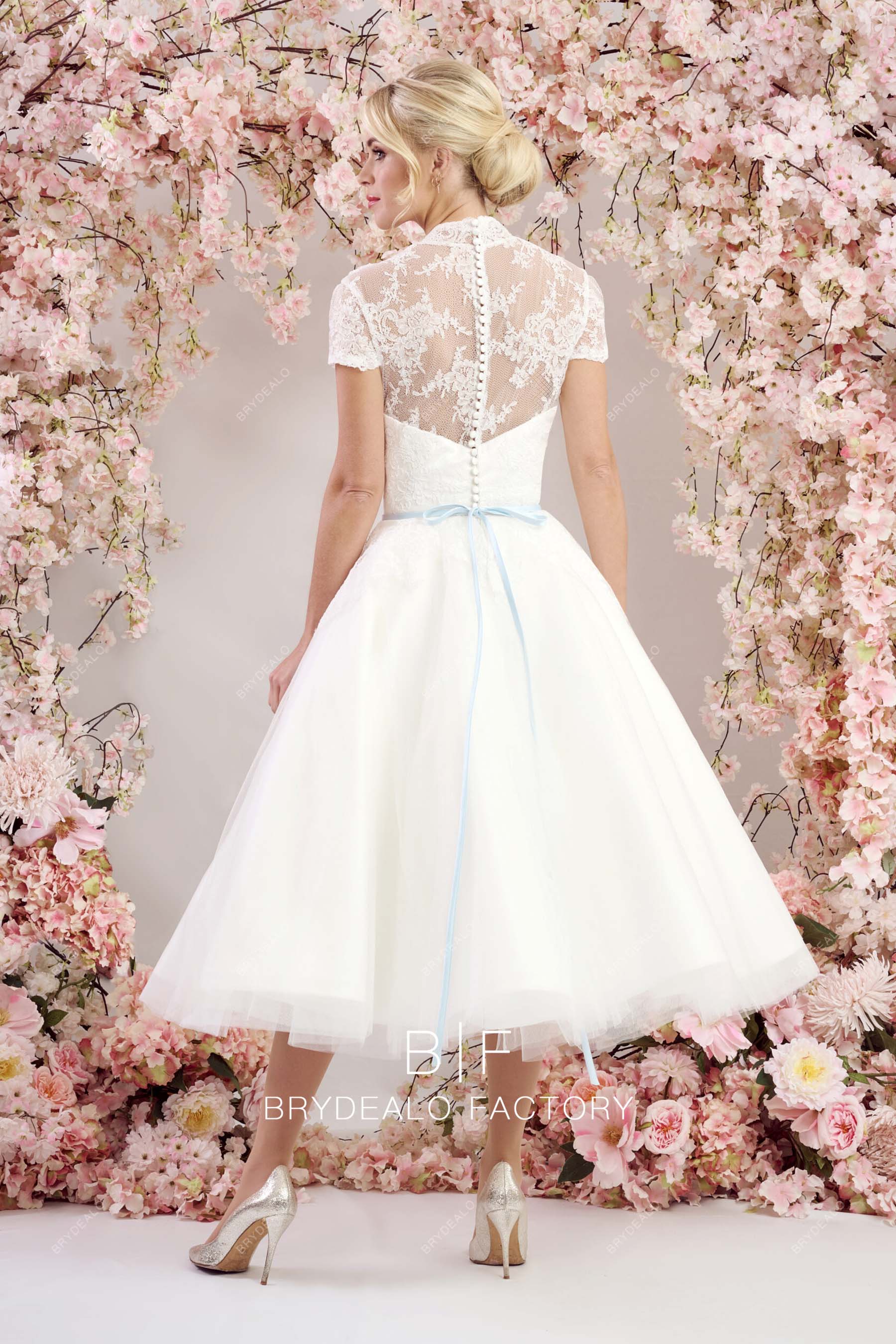 illusion back short bridal dress city wedding gown