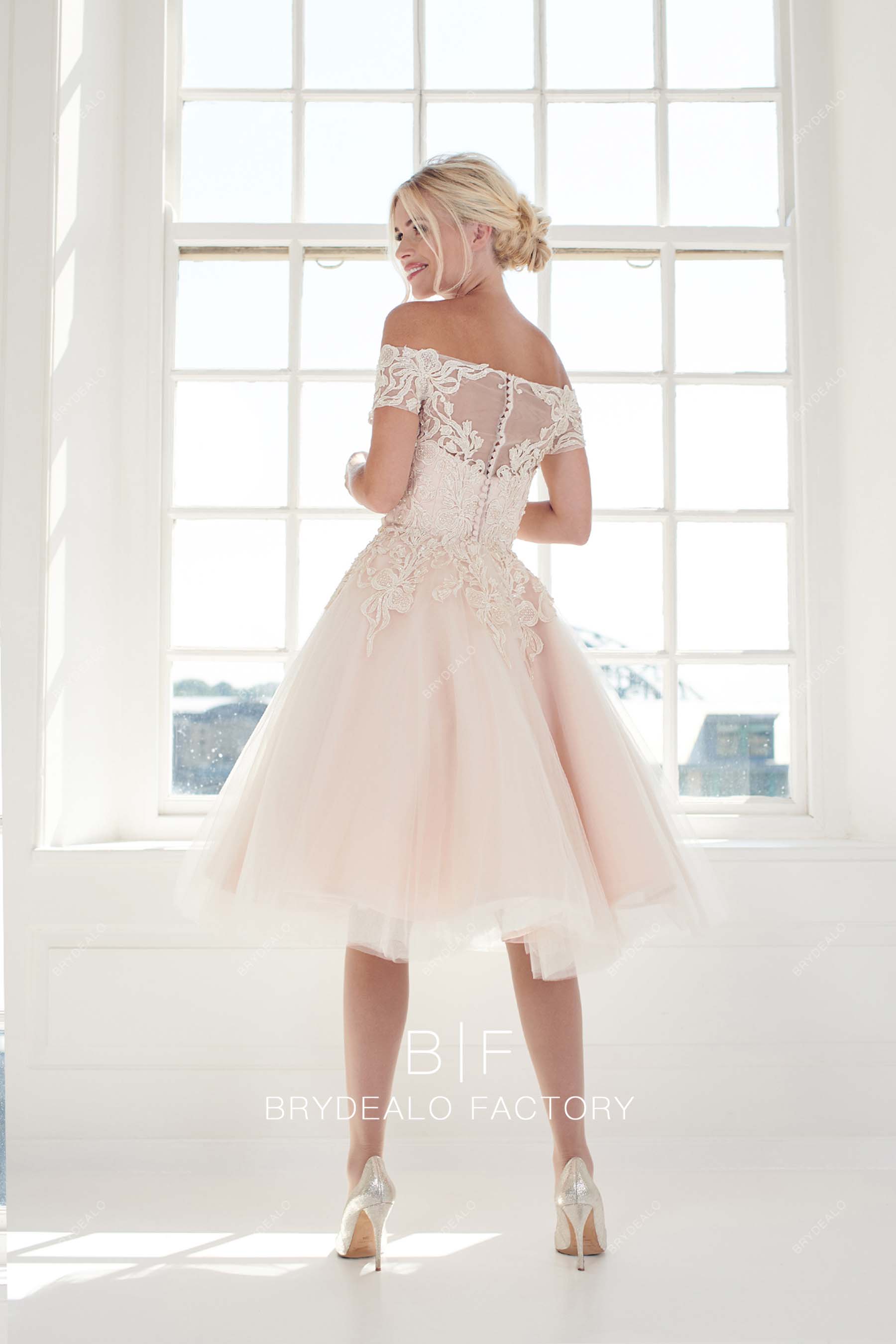 lace illusion back short informal wedding gown