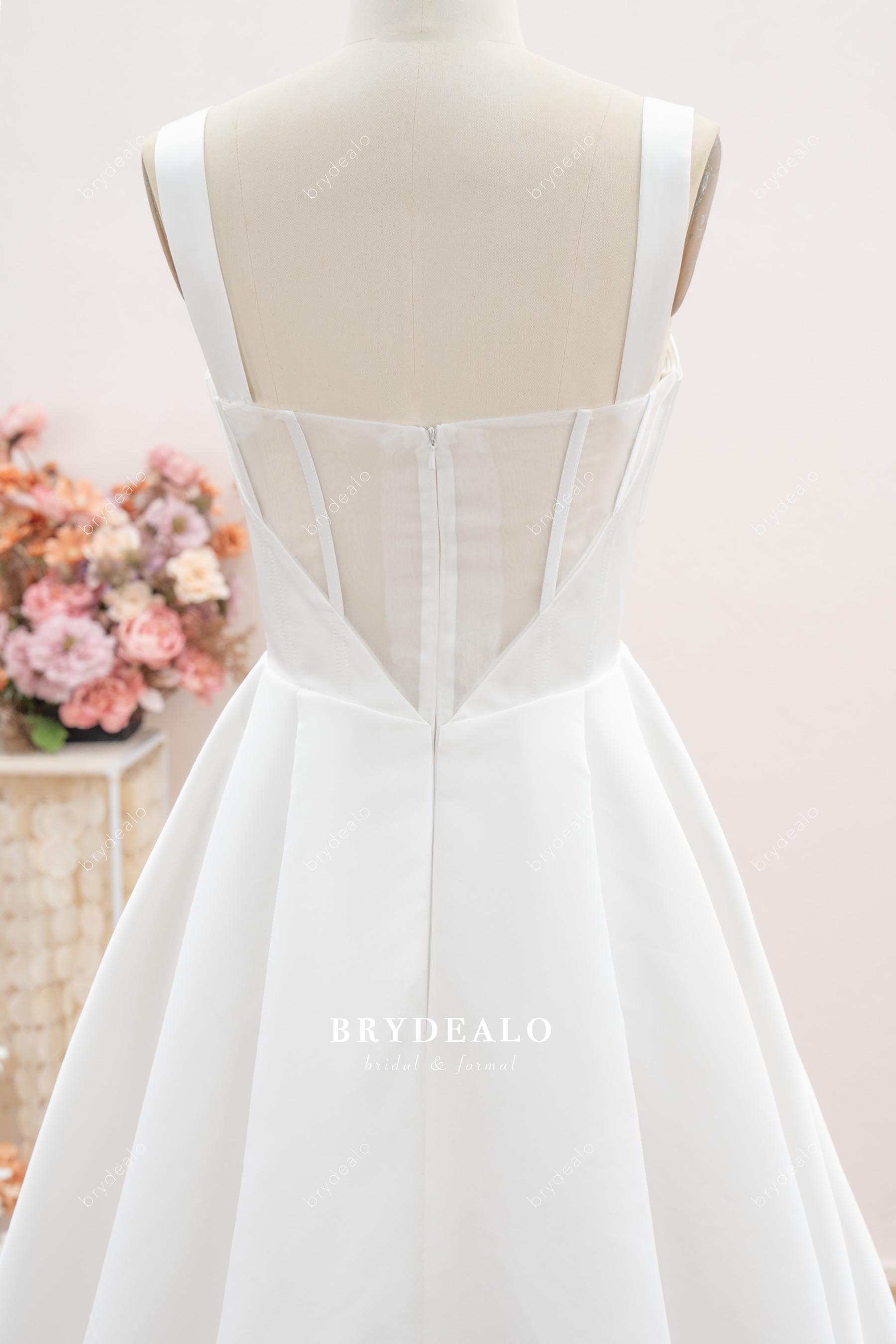 illusion back straps wedding dress