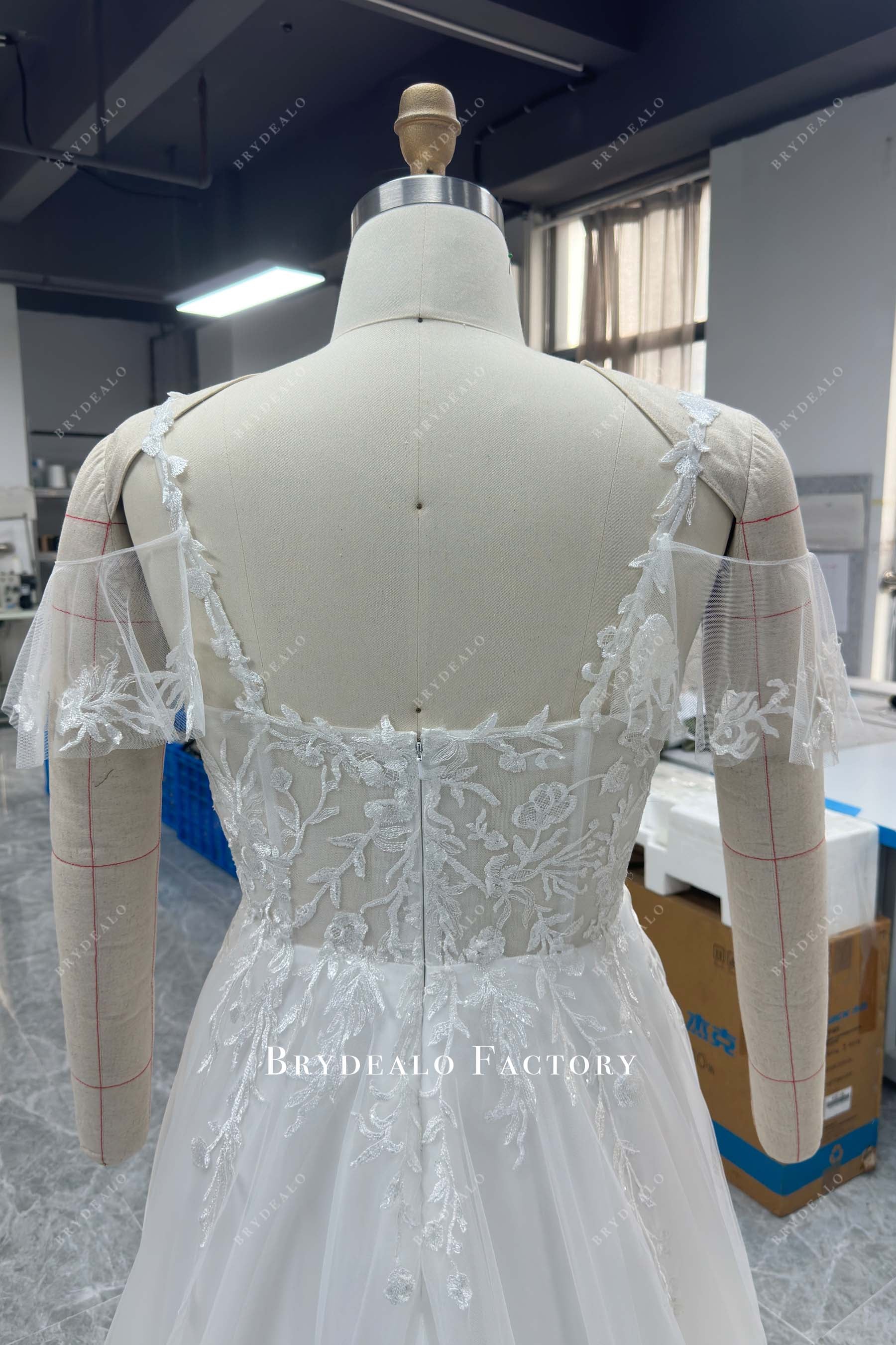 Private Label Off Shoulder Flutter Sleeves Wedding Dress